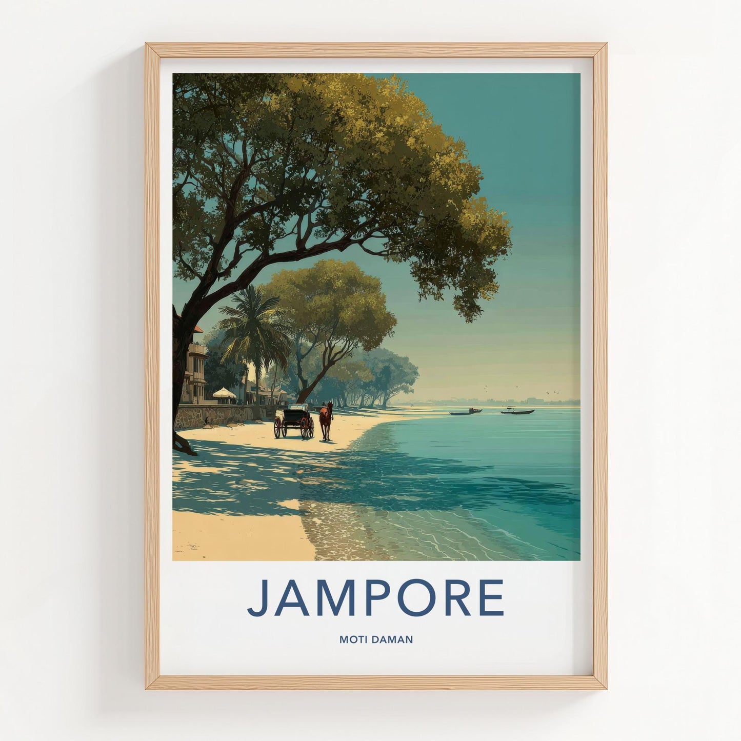 Jampore Poster - India Travel Art - Daman Horse Cart Beach Home Decor