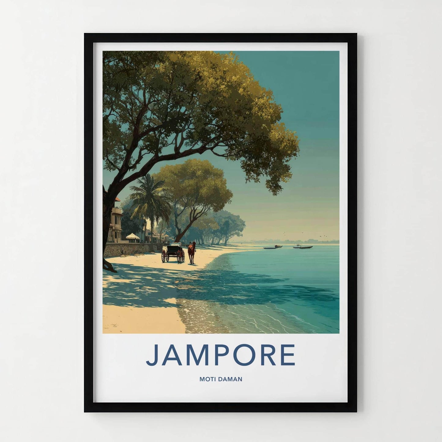 Jampore Poster - India Travel Art - Daman Horse Cart Beach Home Decor