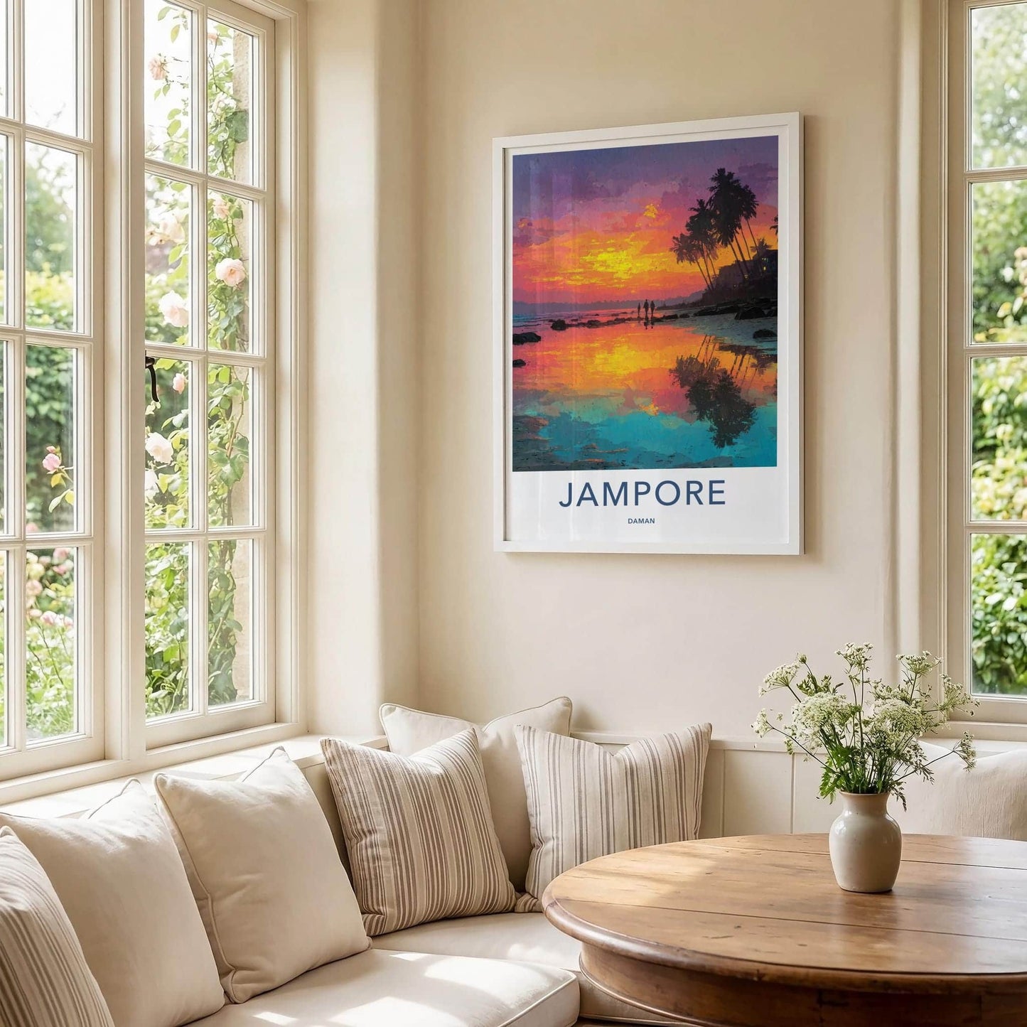 Jampore Poster - India Travel Art - Daman Tropical Sunset Beach Home Decor
