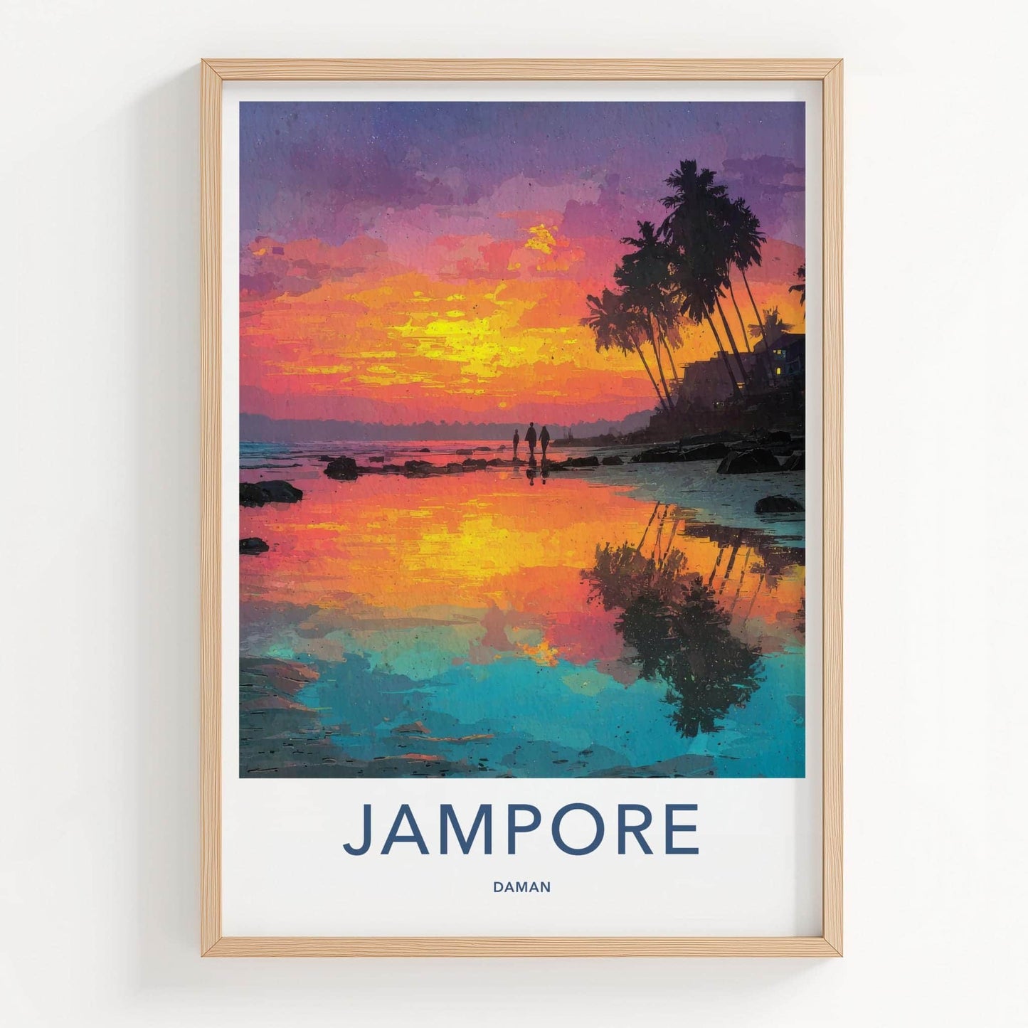 Jampore Poster - India Travel Art - Daman Tropical Sunset Beach Home Decor