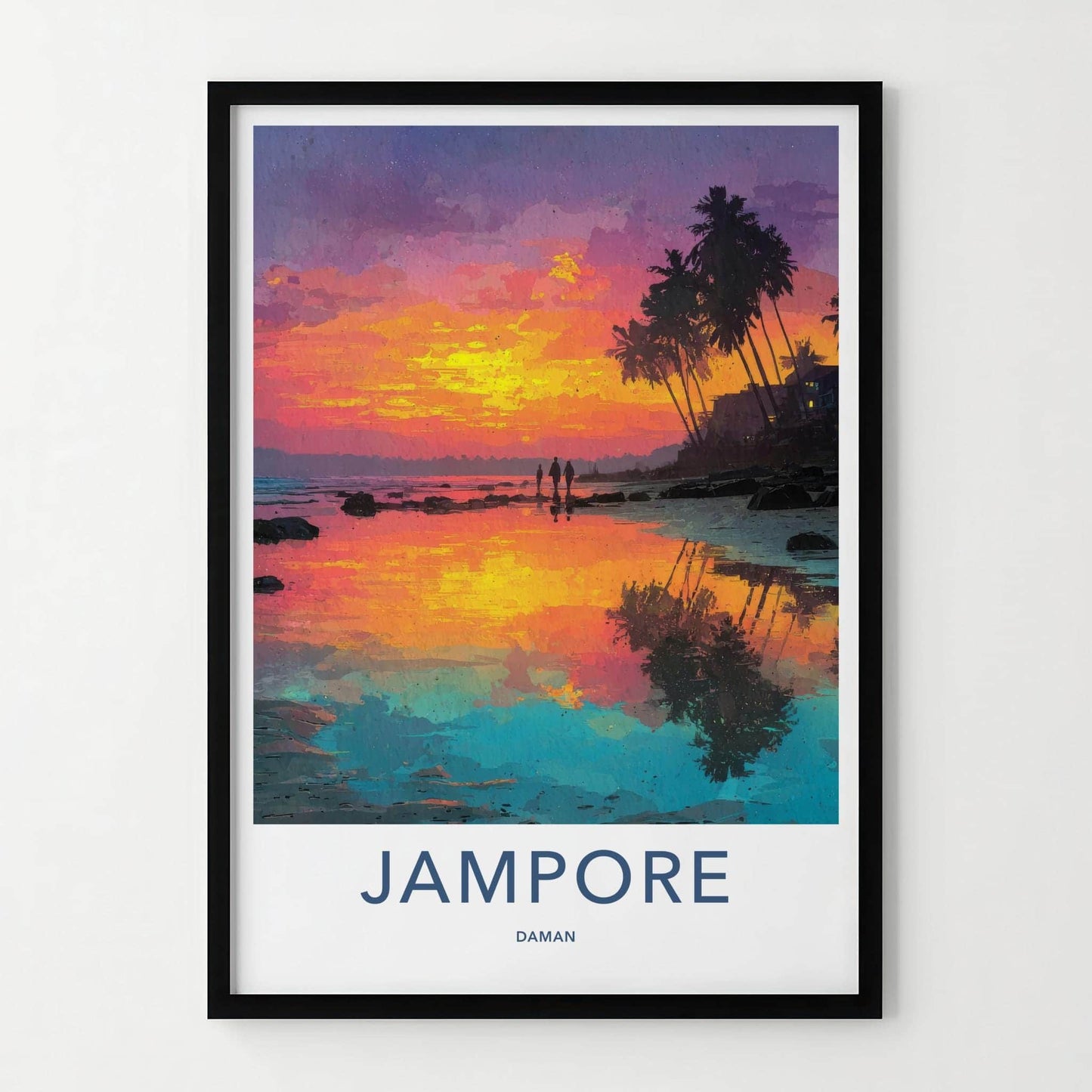 Jampore Poster - India Travel Art - Daman Tropical Sunset Beach Home Decor