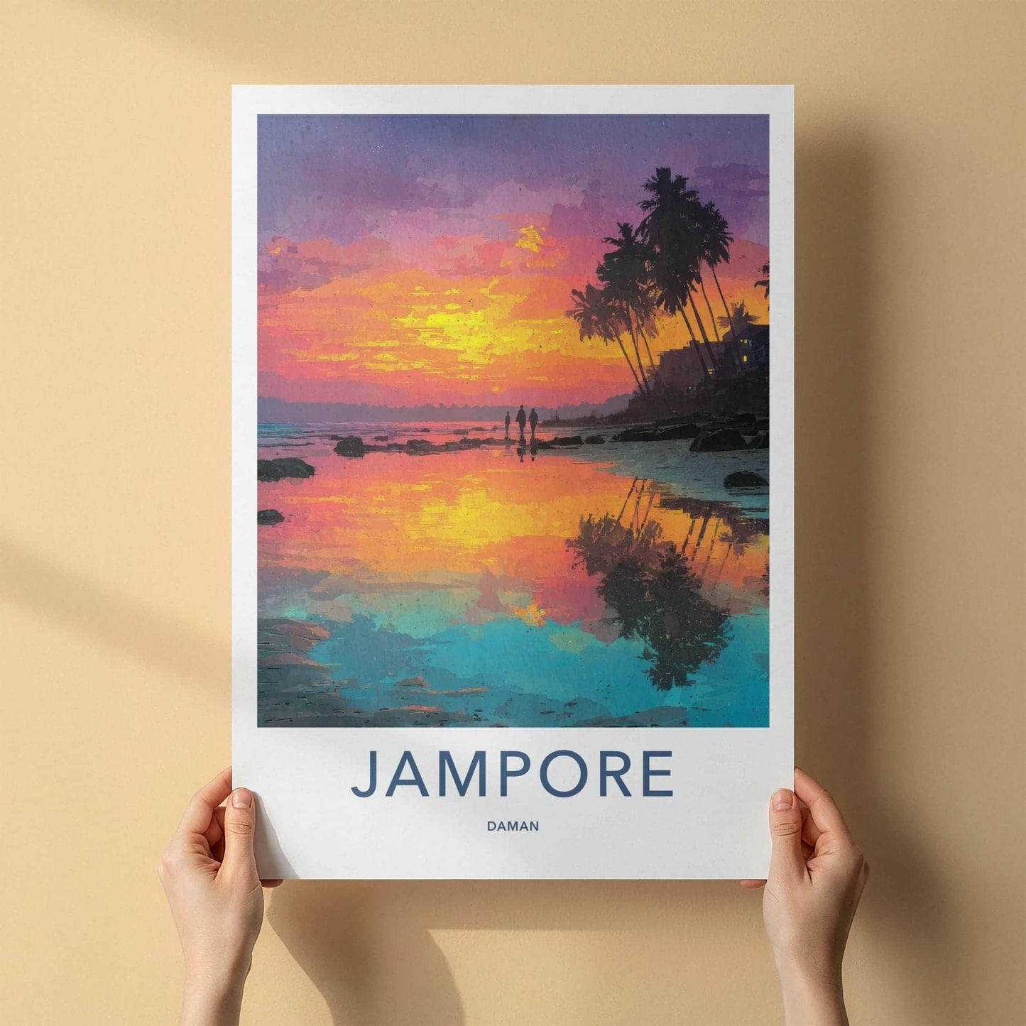 Jampore Poster - India Travel Art - Daman Tropical Sunset Beach Home Decor