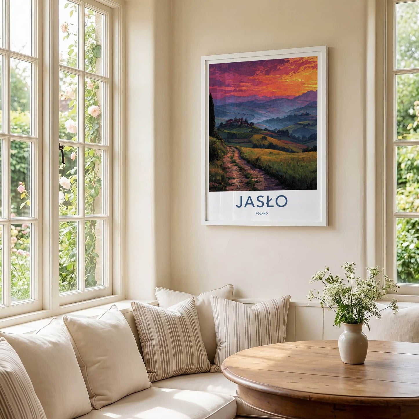 Jaslo Poster - Poland Framed Print - Terraced Hillside Village Framed Decor
