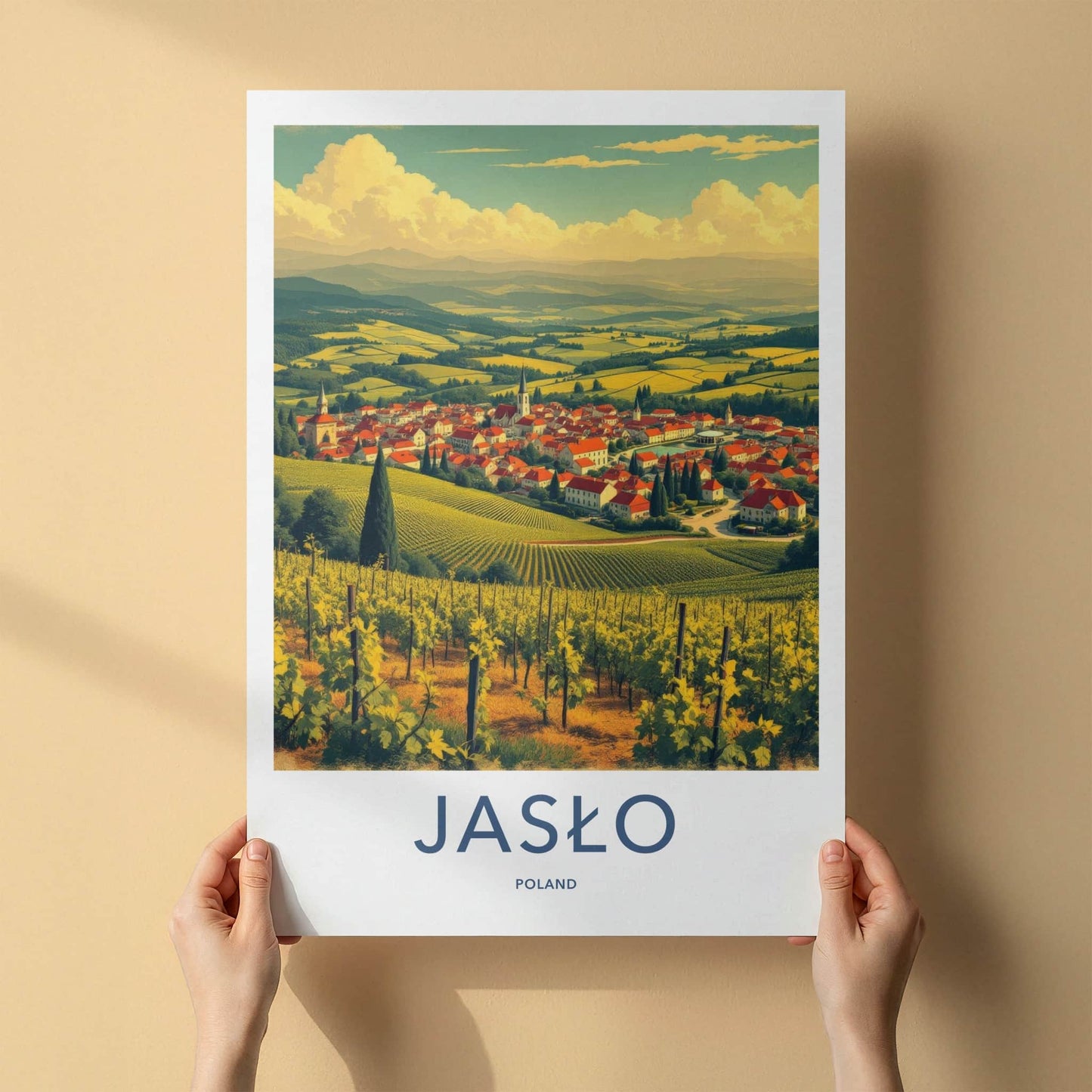 Jaslo Poster - Poland Framed Print - Vineyard town vista Framed Decor