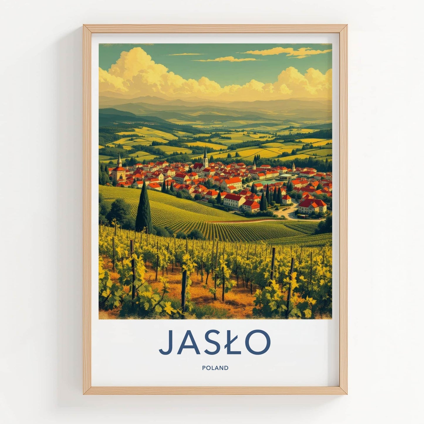 Jaslo Poster - Poland Framed Print - Vineyard town vista Framed Decor