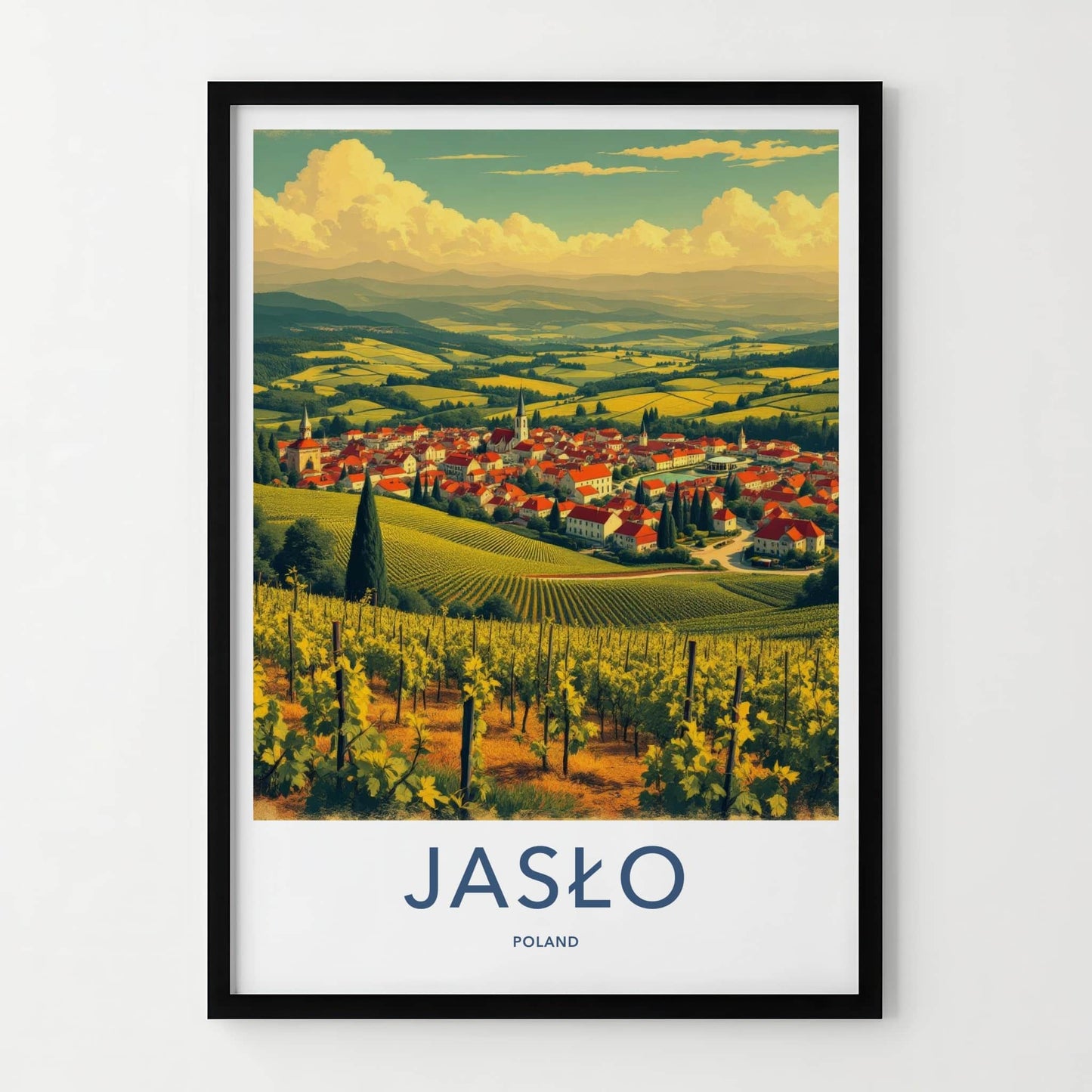 Jaslo Poster - Poland Framed Print - Vineyard town vista Framed Decor