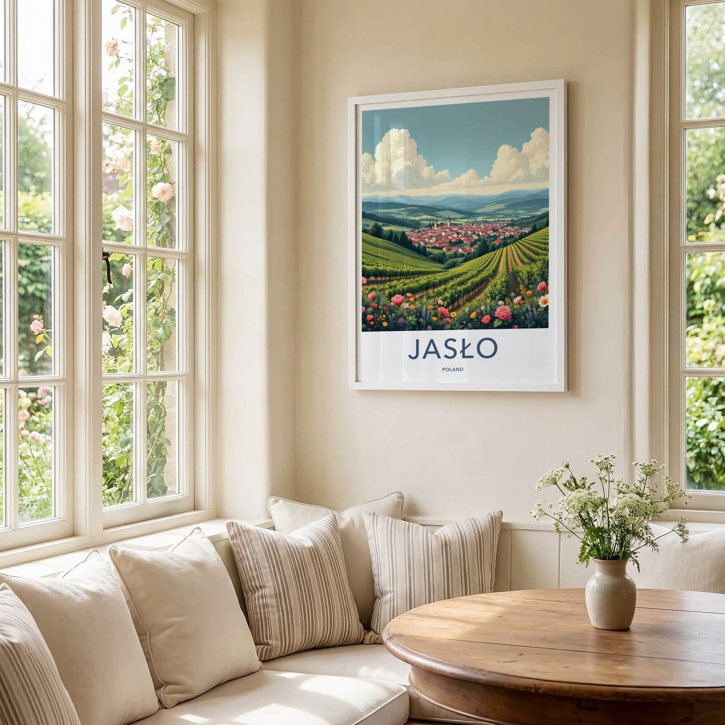 Jaslo Poster - Poland Travel Art - Flowering Vineyard Village Home Decor
