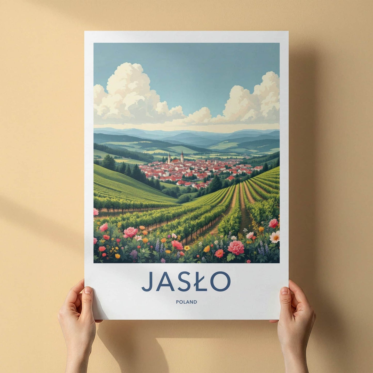 Jaslo Poster - Poland Travel Art - Flowering Vineyard Village Home Decor