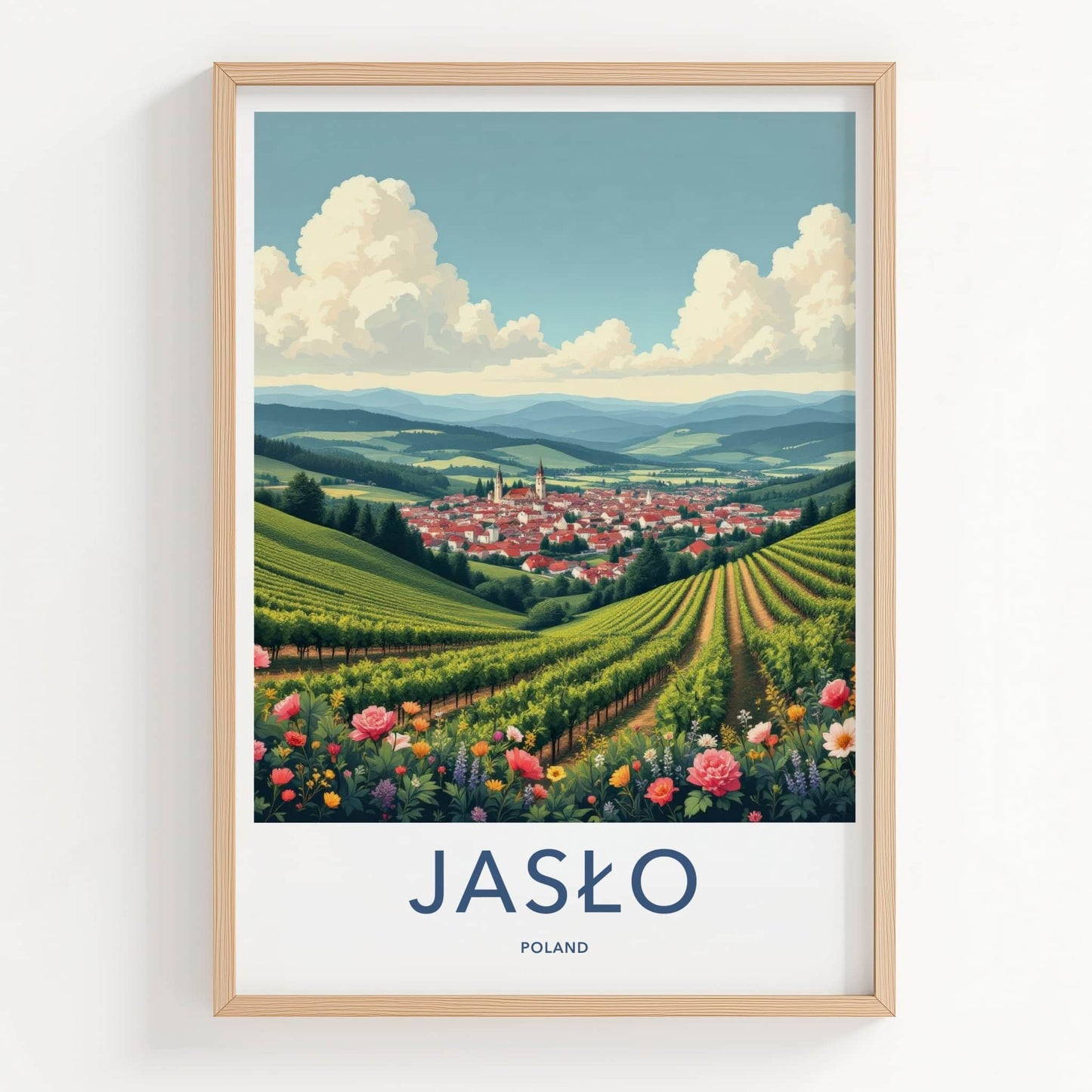 Jaslo Poster - Poland Travel Art - Flowering Vineyard Village Home Decor