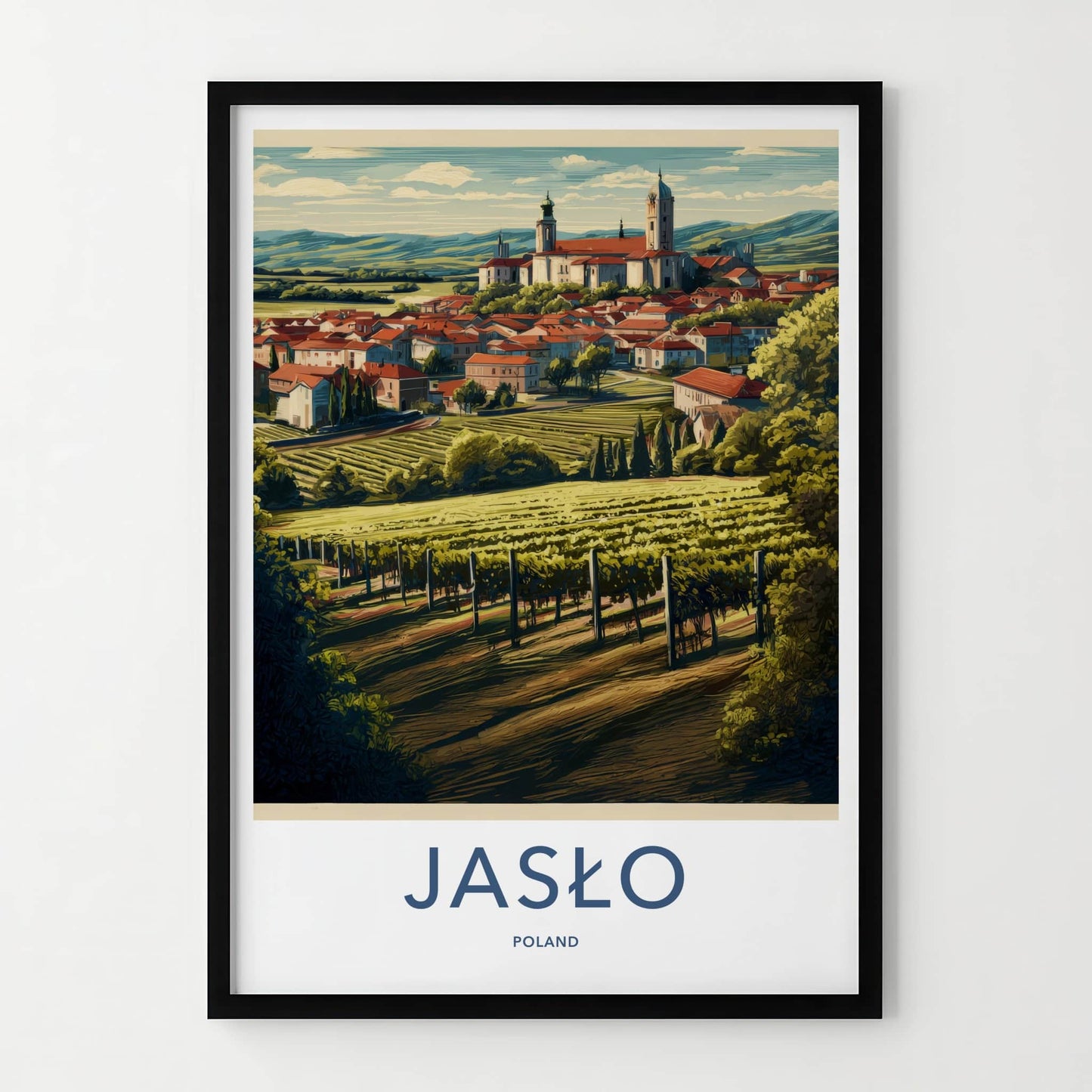 Jaslo Poster - Poland Travel Art - Hilltop Town Vineyards Home Decor
