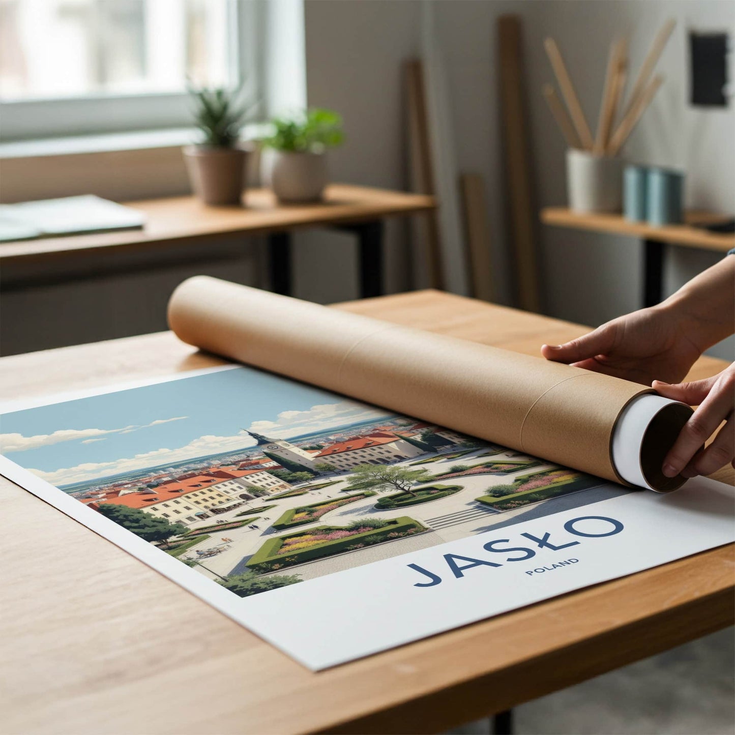 Jaslo Poster - Poland Travel Art - Historic City Square Home Decor