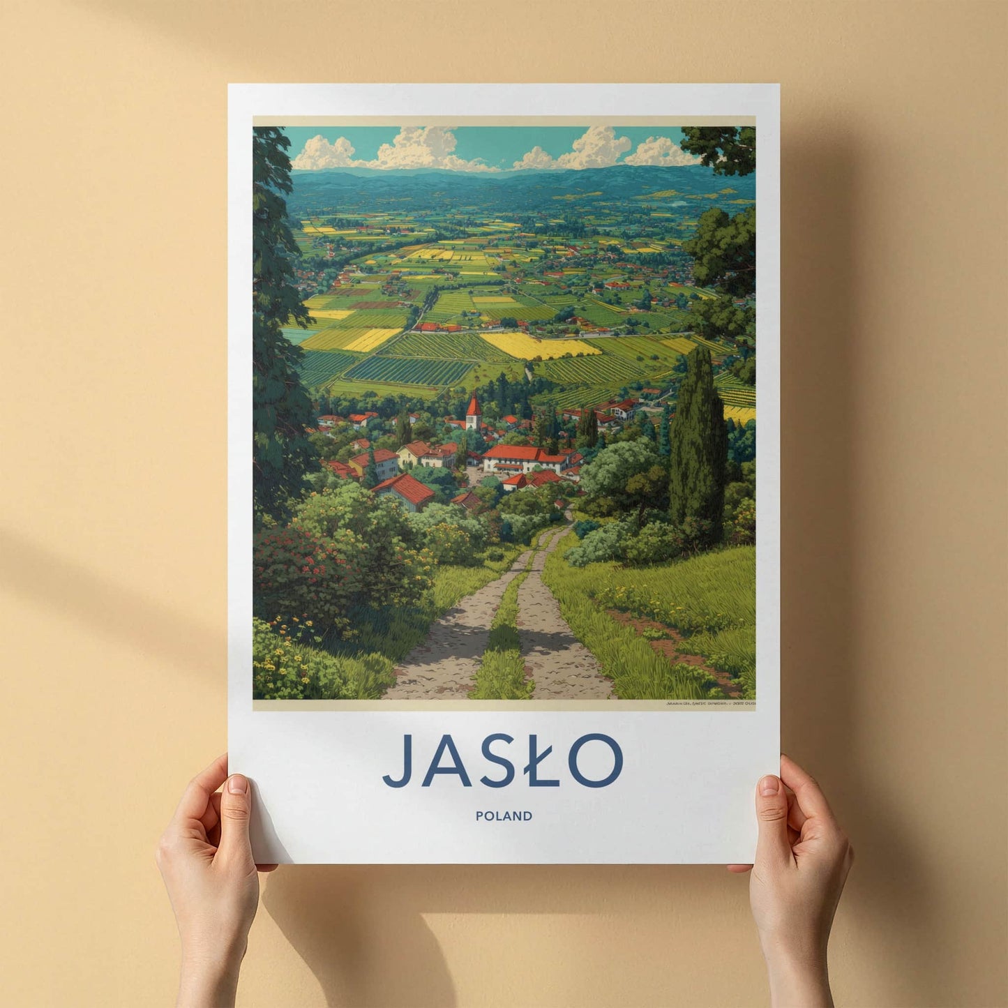 Jaslo Poster - Poland Travel Art - Lush Village Landscape Home Decor