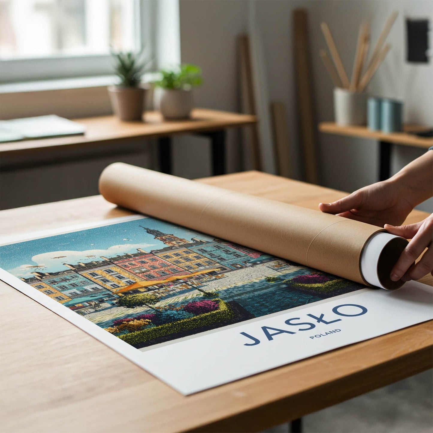 Jaslo Poster - Poland Travel Art - Picturesque City Square Home Decor