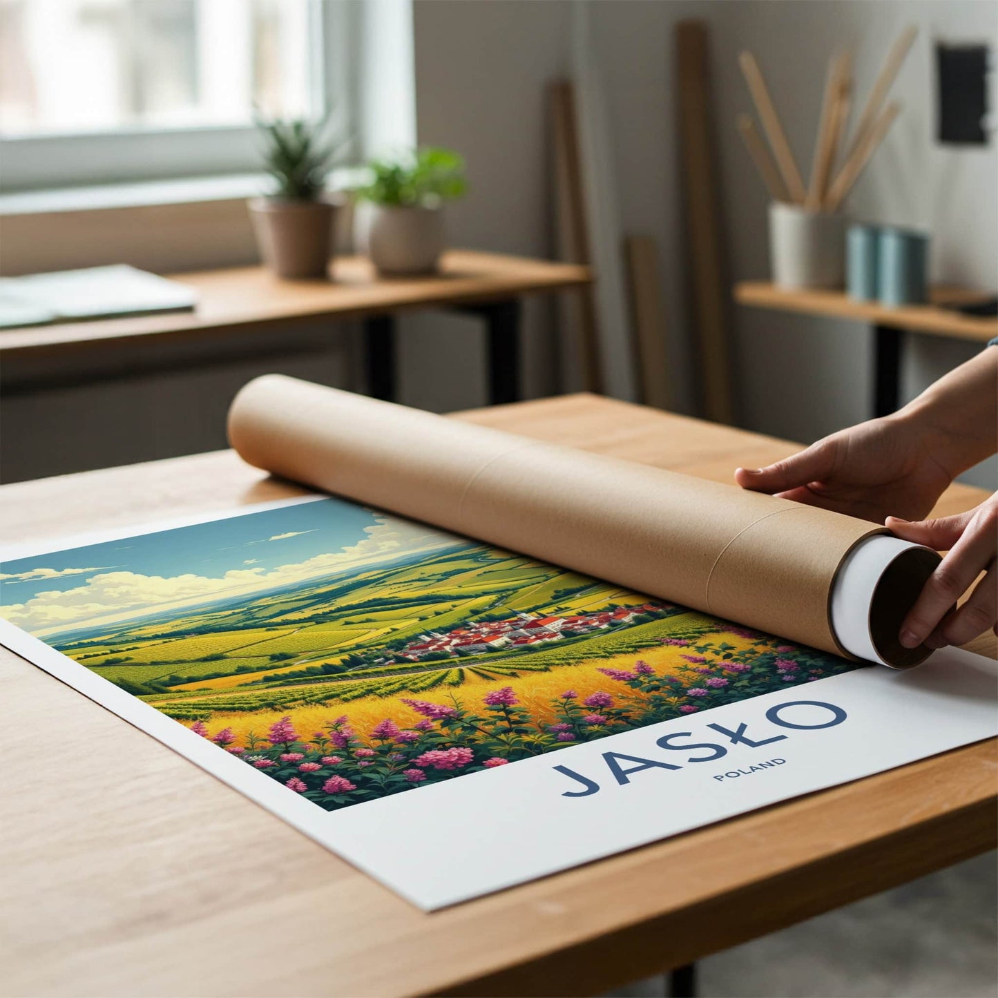 Jaslo Poster - Poland Travel Art - Rolling Fields Village Home Decor