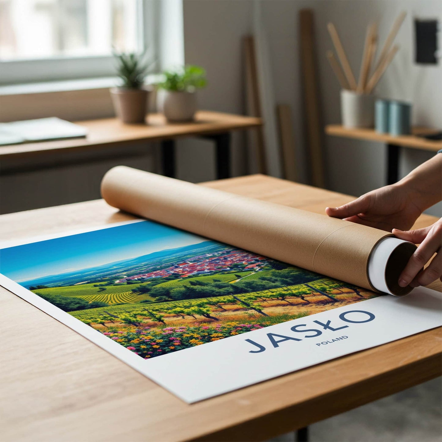 Jaslo Poster - Poland Travel Art - Rolling Vineyard Town Home Decor