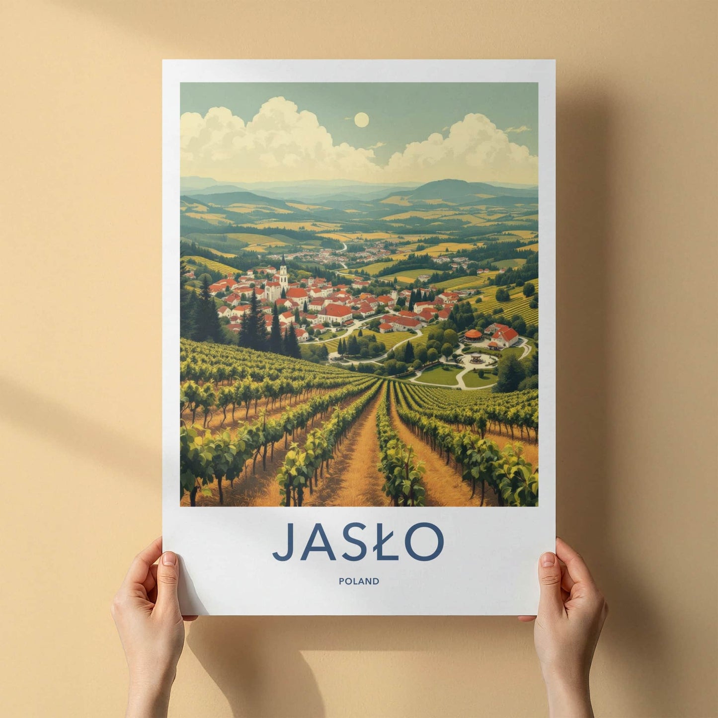 Jaslo Poster - Poland Travel Art - Rolling Vineyard Village Home Decor