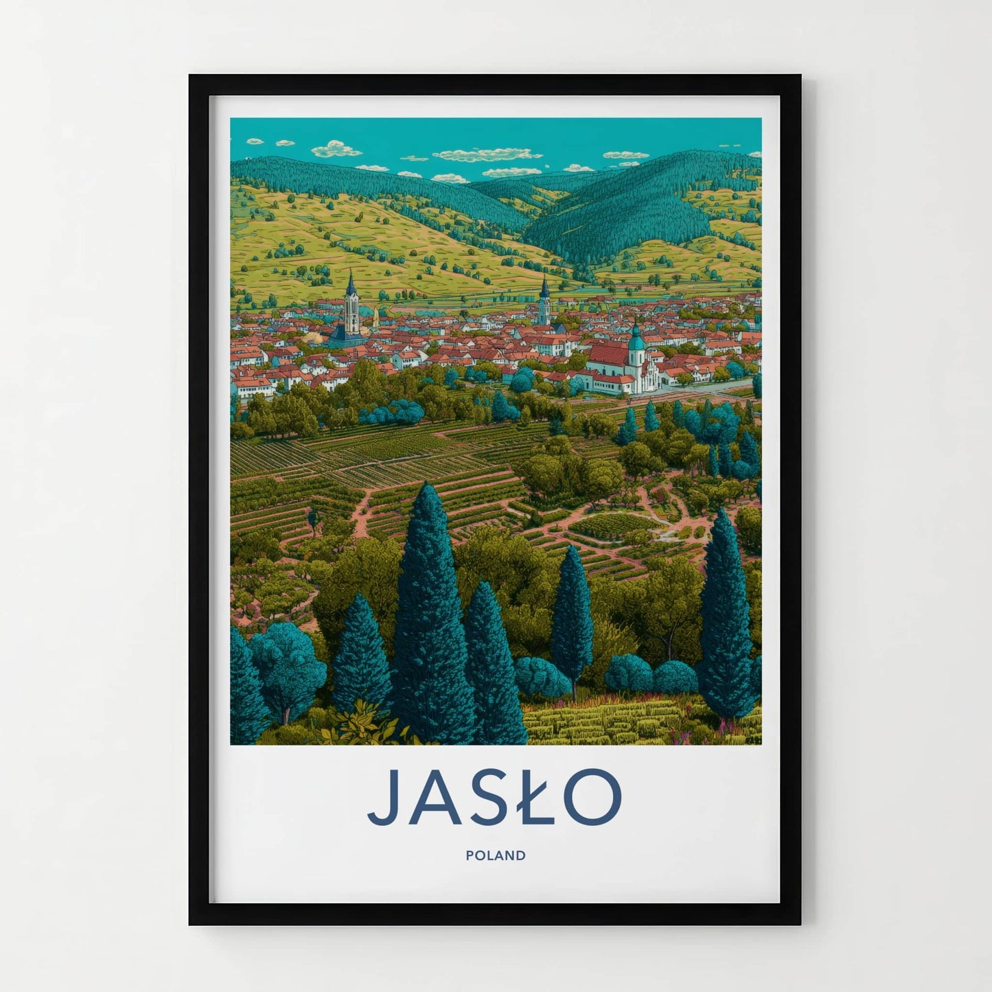 Jaslo Poster - Poland Travel Art - Roofed Town Vineyard Home Decor