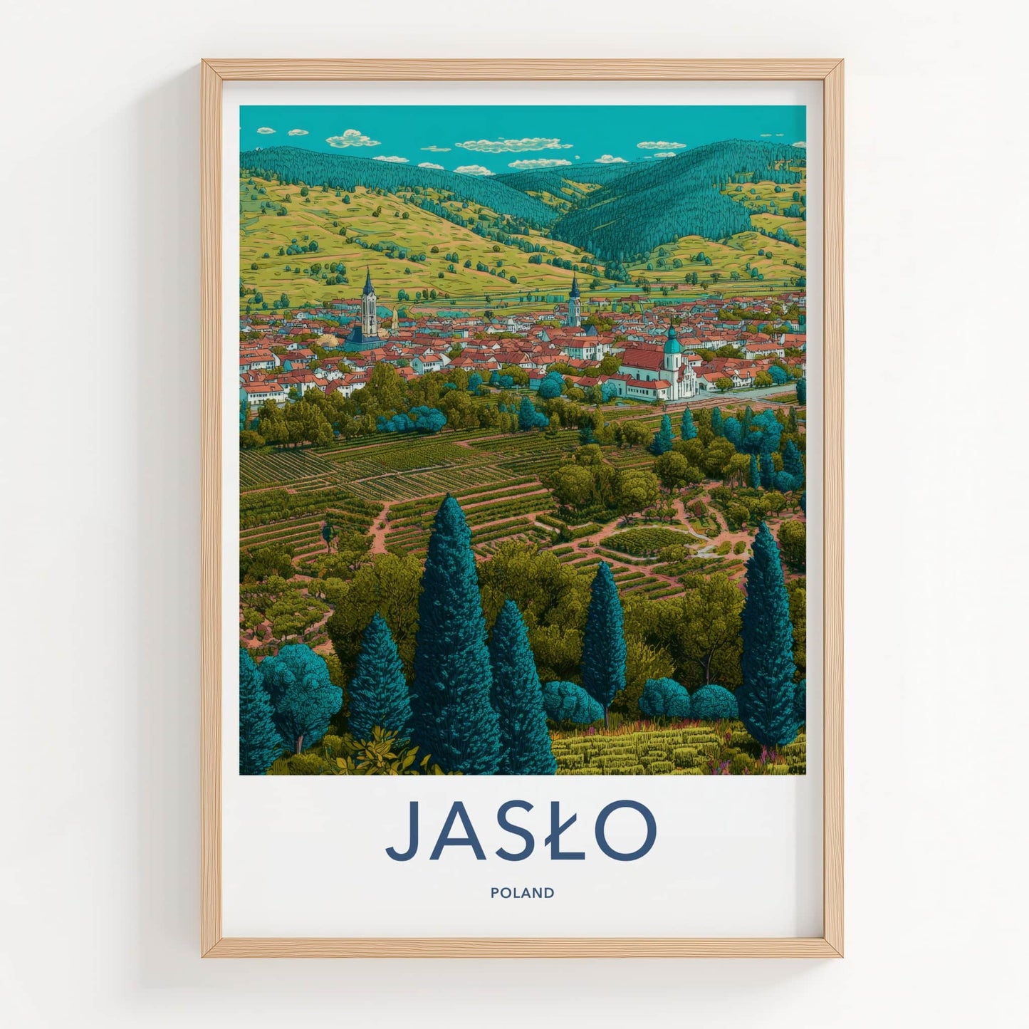 Jaslo Poster - Poland Travel Art - Roofed Town Vineyard Home Decor