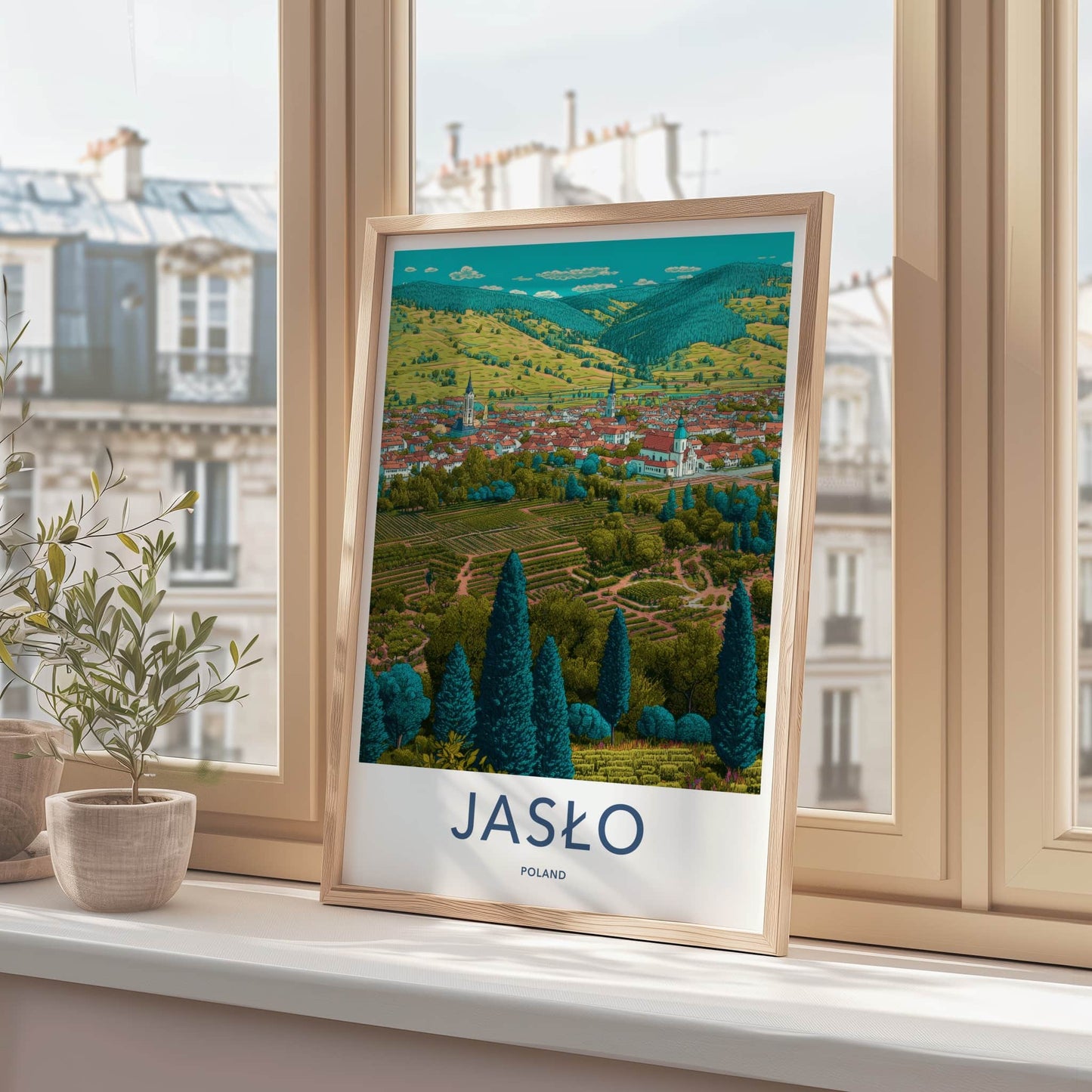 Jaslo Poster - Poland Travel Art - Roofed Town Vineyard Home Decor