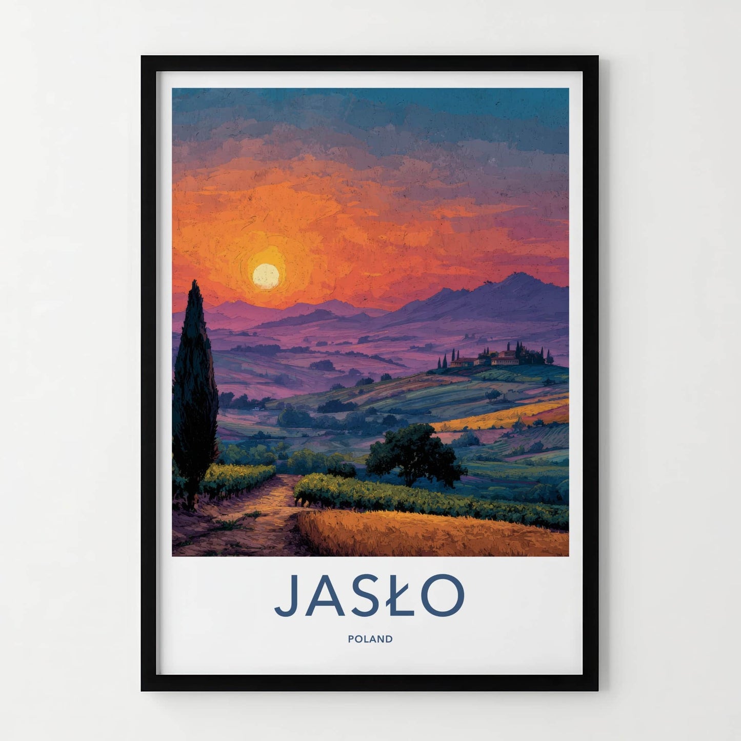 Jaslo Poster - Poland Travel Art - Vibrant Sunset Landscape Home Decor