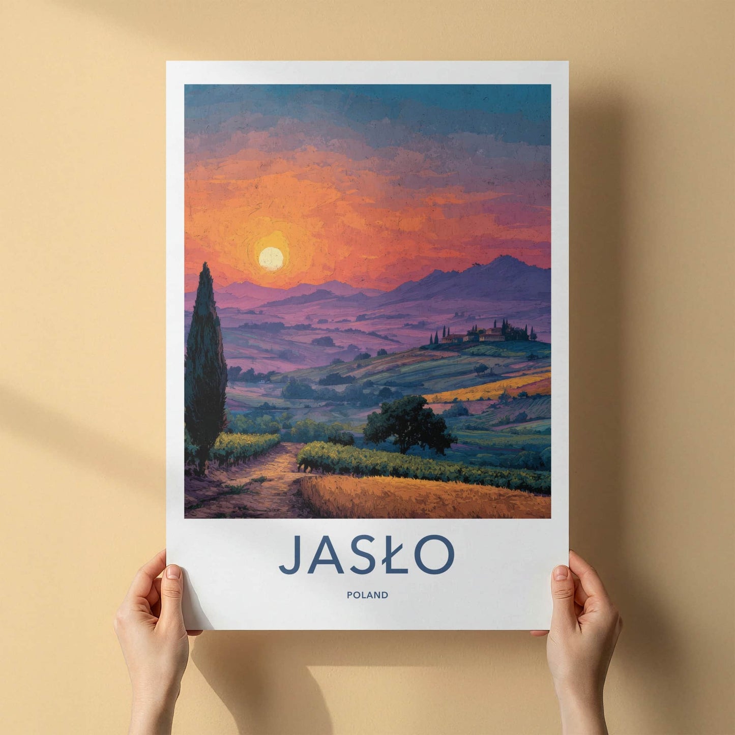 Jaslo Poster - Poland Travel Art - Vibrant Sunset Landscape Home Decor