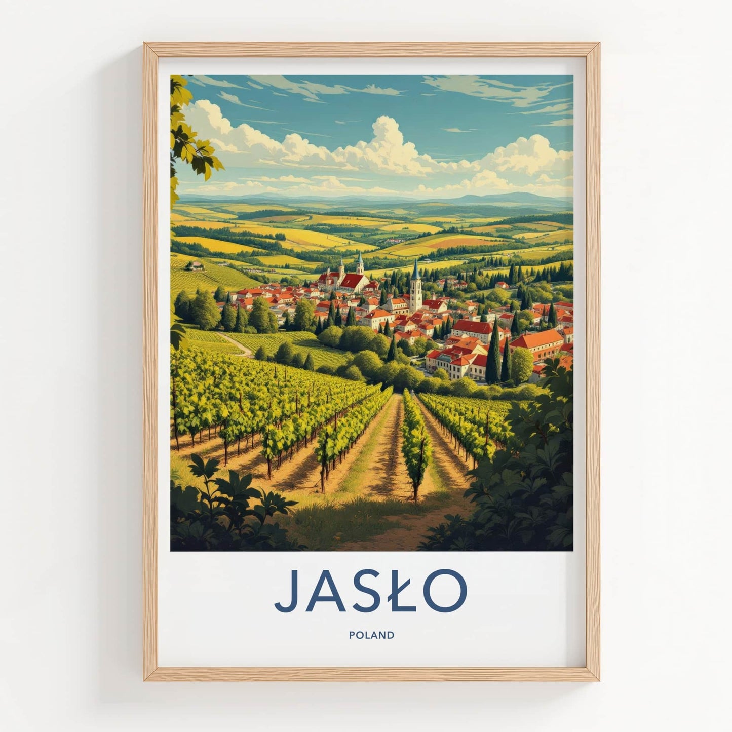 Jaslo Poster - Poland Travel Art - Vineyard village landscape Home Decor
