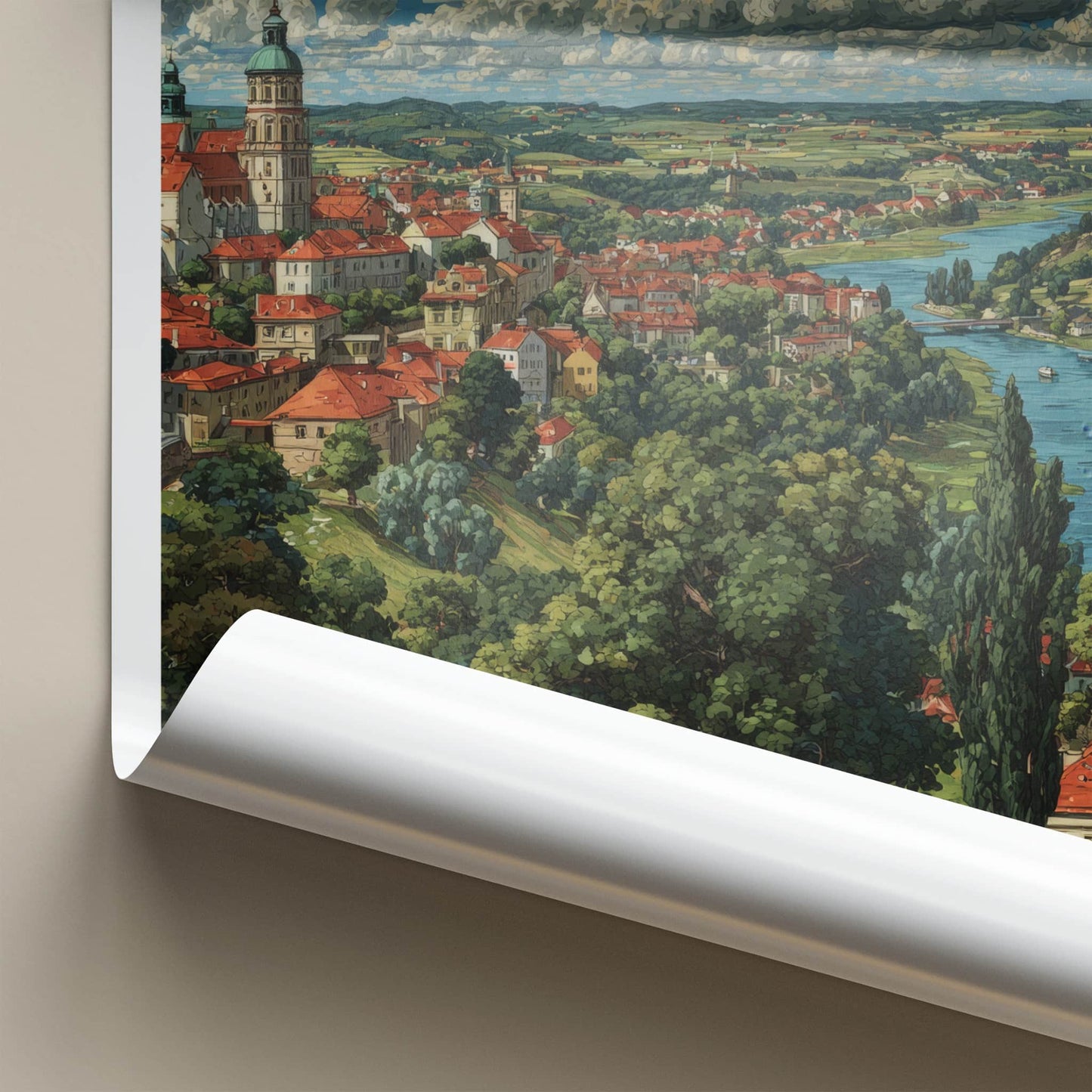 Jaslo Poster - Poland Travel Print - Red Roof Cityscape Lounge Decor