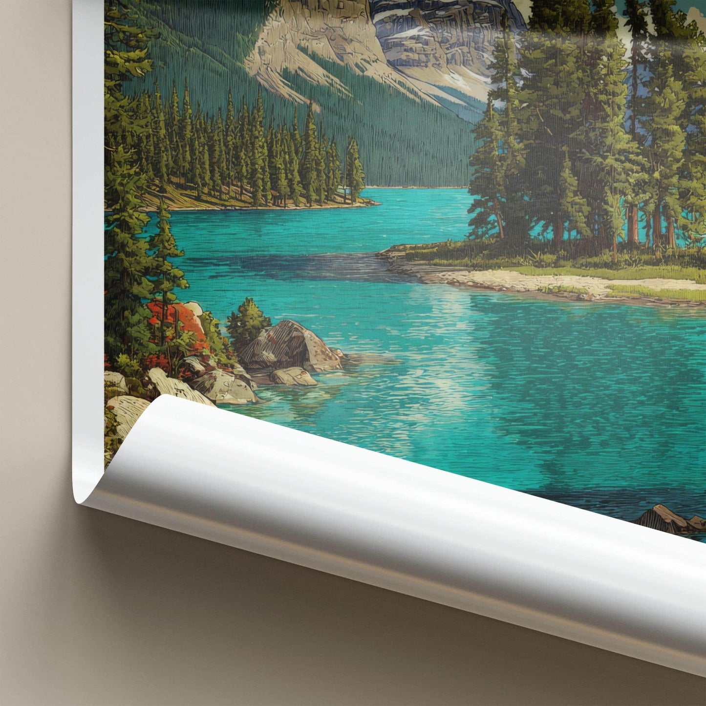 Jasper Poster - Canada Travel Art - Moonlit Mountain Lake Home Decor