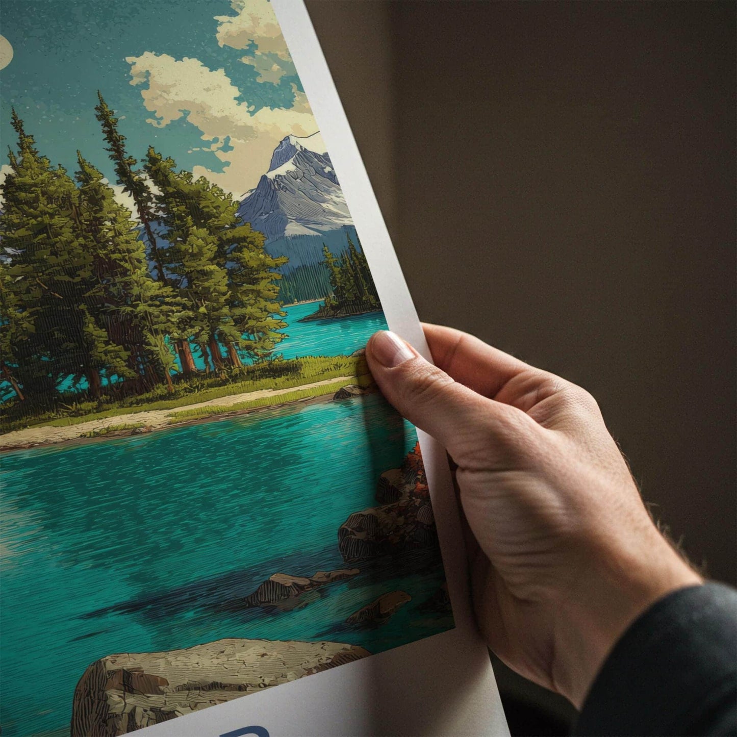 Jasper Poster - Canada Travel Art - Moonlit Mountain Lake Home Decor