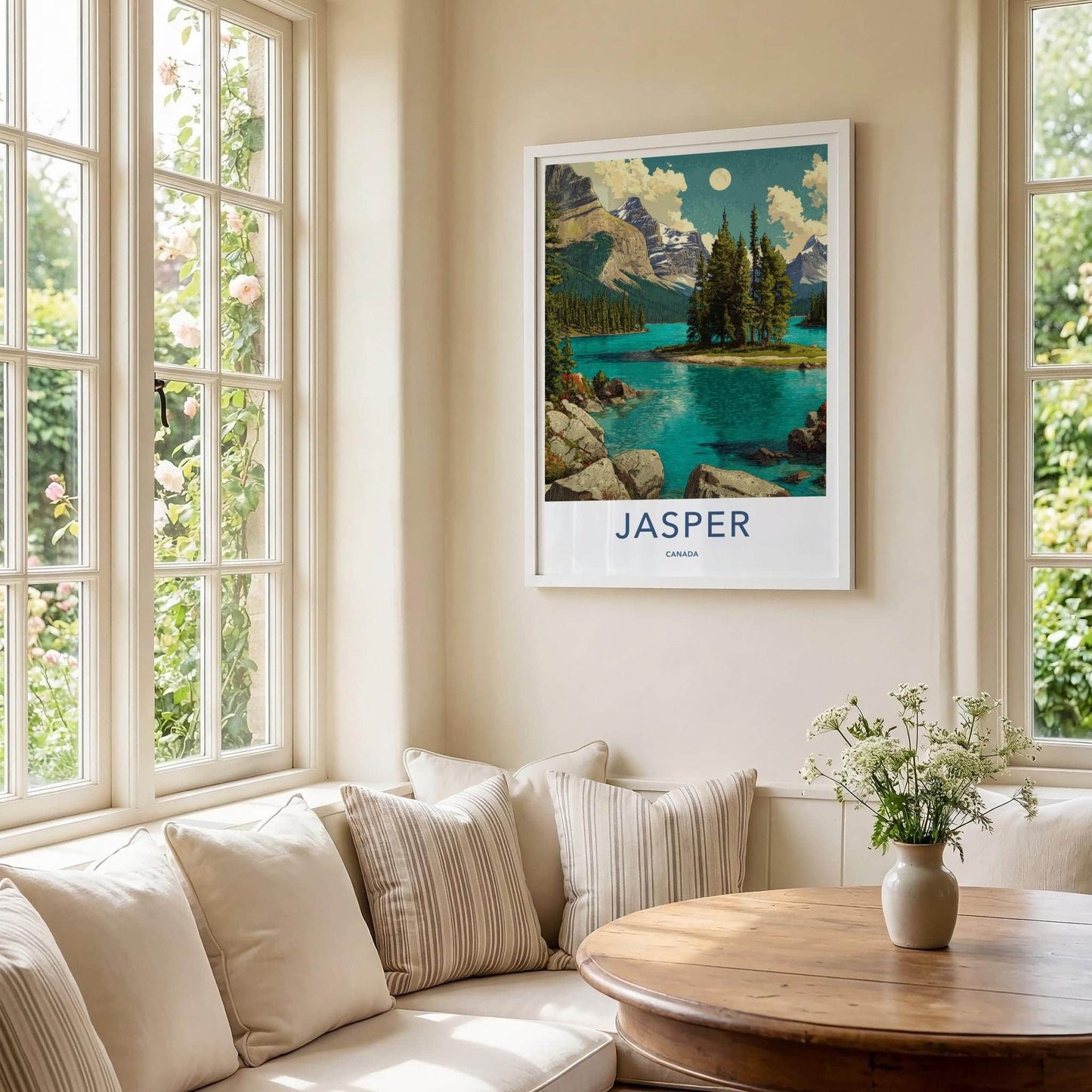Jasper Poster - Canada Travel Art - Moonlit Mountain Lake Home Decor