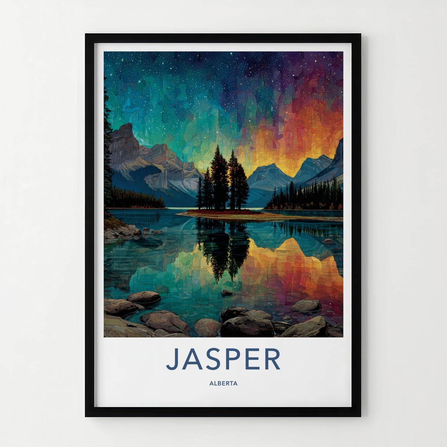 Jasper Poster - Canada Travel Art - Stained Glass Mountain Wall Decor