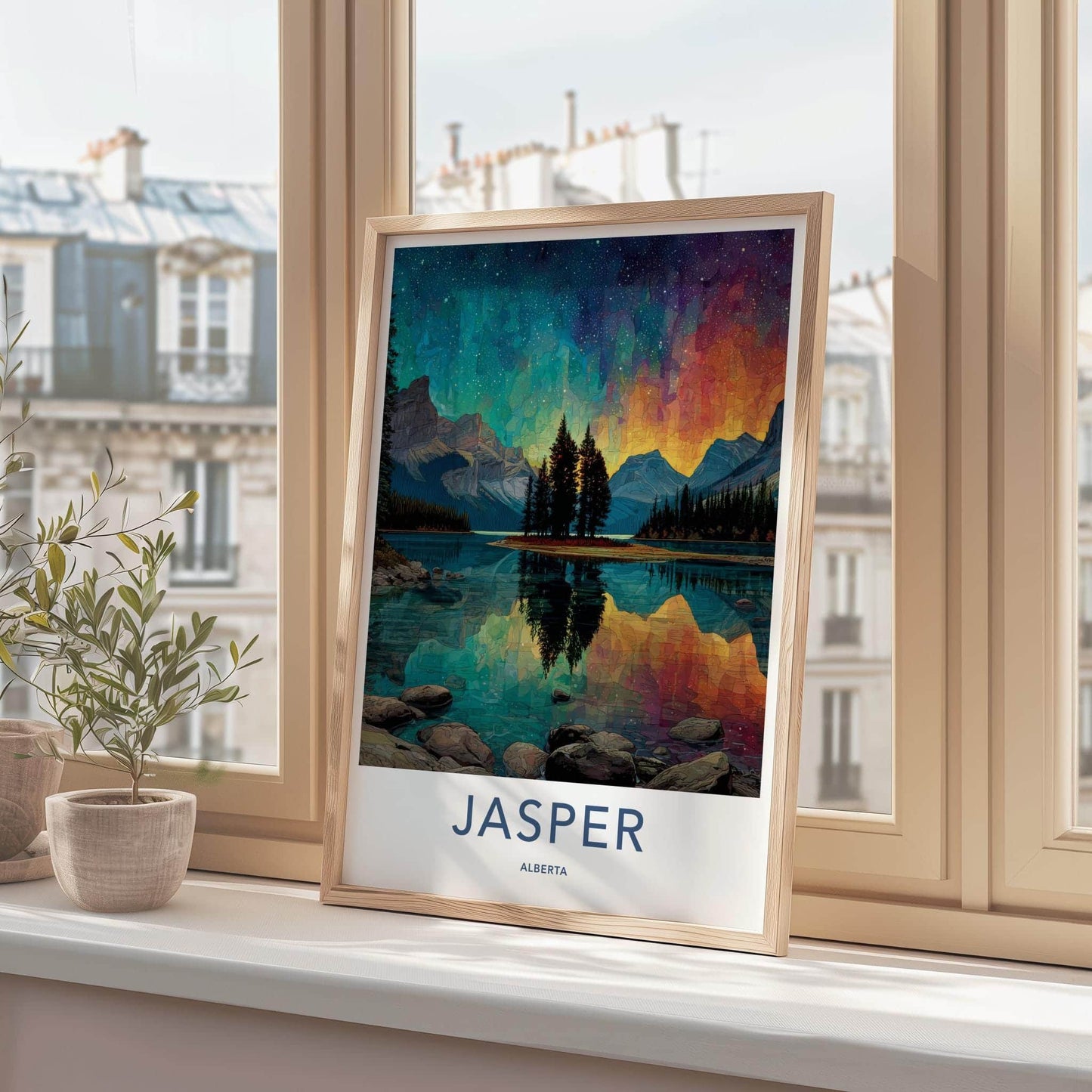 Jasper Poster - Canada Travel Art - Stained Glass Mountain Wall Decor