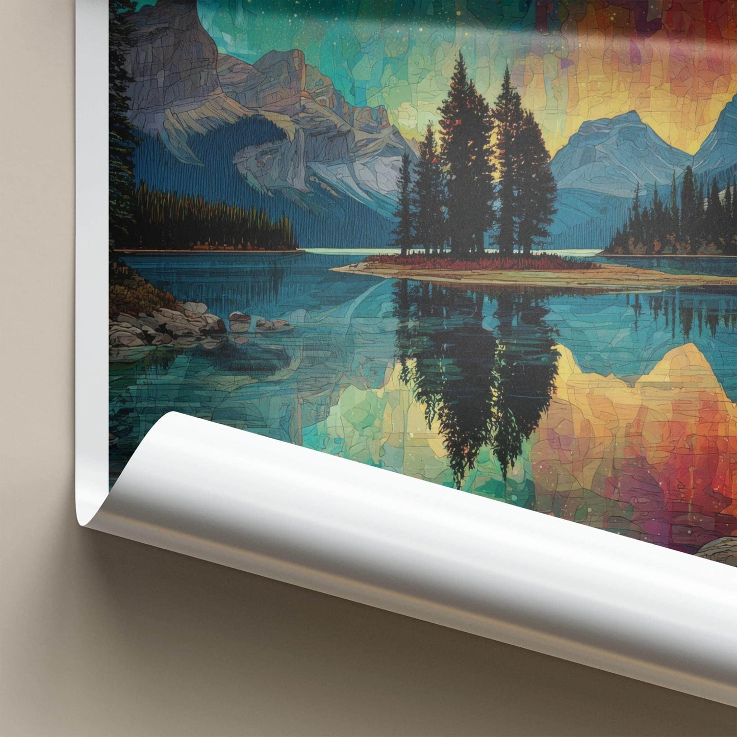Jasper Poster - Canada Travel Art - Stained Glass Mountain Wall Decor