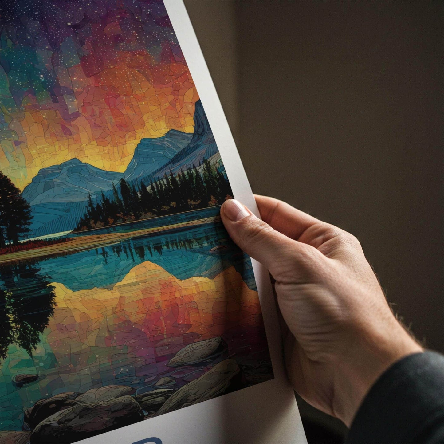Jasper Poster - Canada Travel Art - Stained Glass Mountain Wall Decor