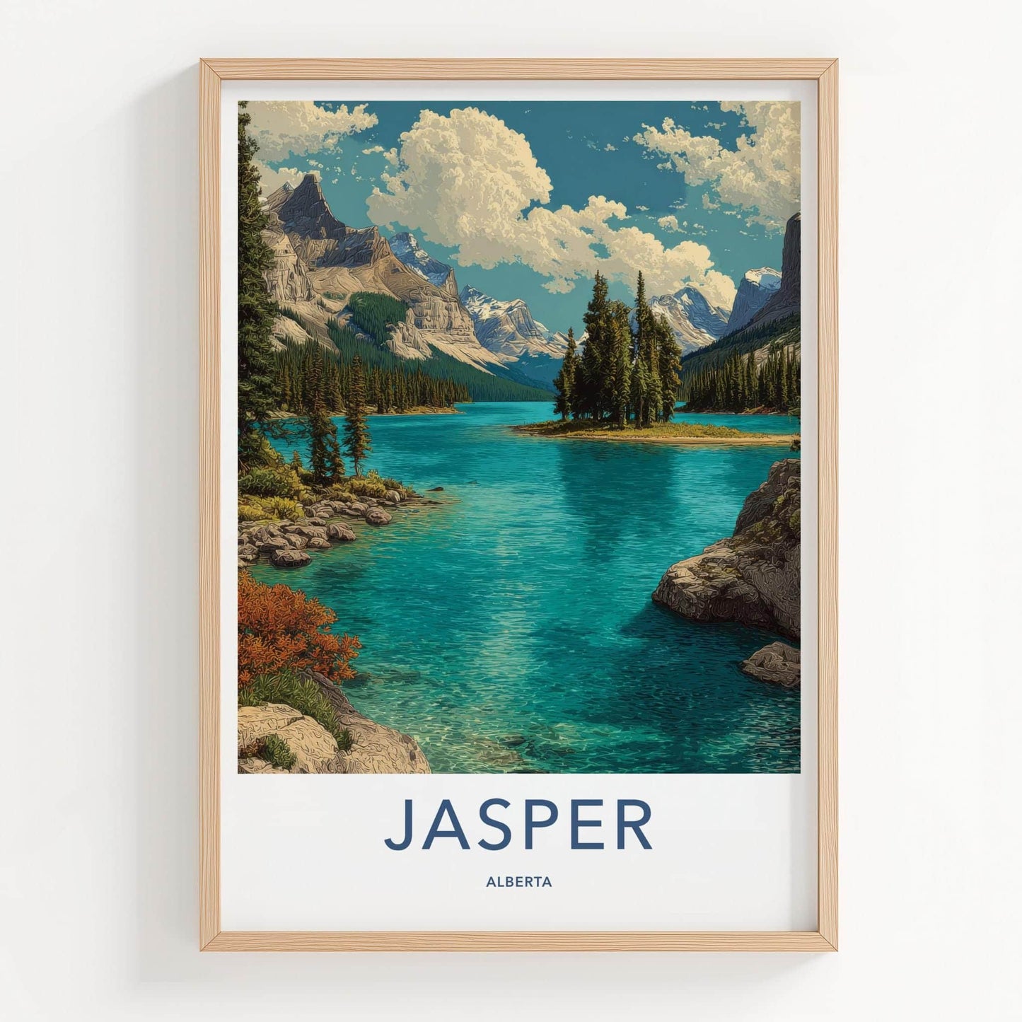 Jasper Poster - Canada Wall Art - Turquoise Lake Island Home Decor