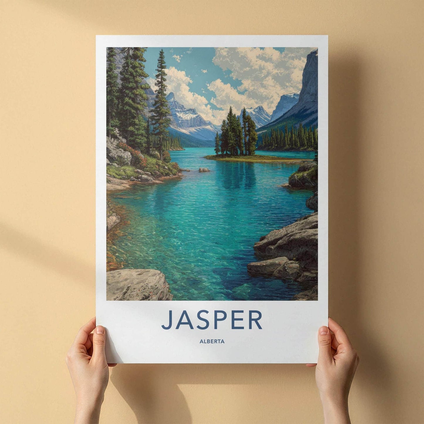 Jasper Poster - Canada Wall Art - Turquoise Lake Island Home Decor