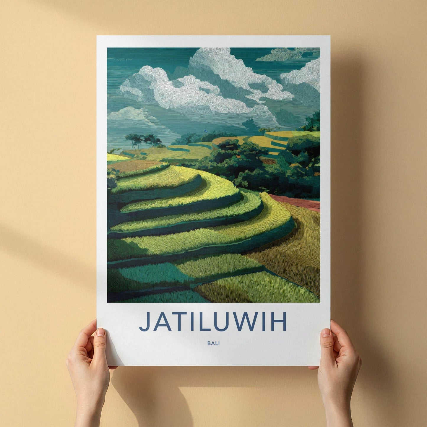 Jatiluwih Poster - Indonesia Travel Art - Lush Green Terraces Wall Decor