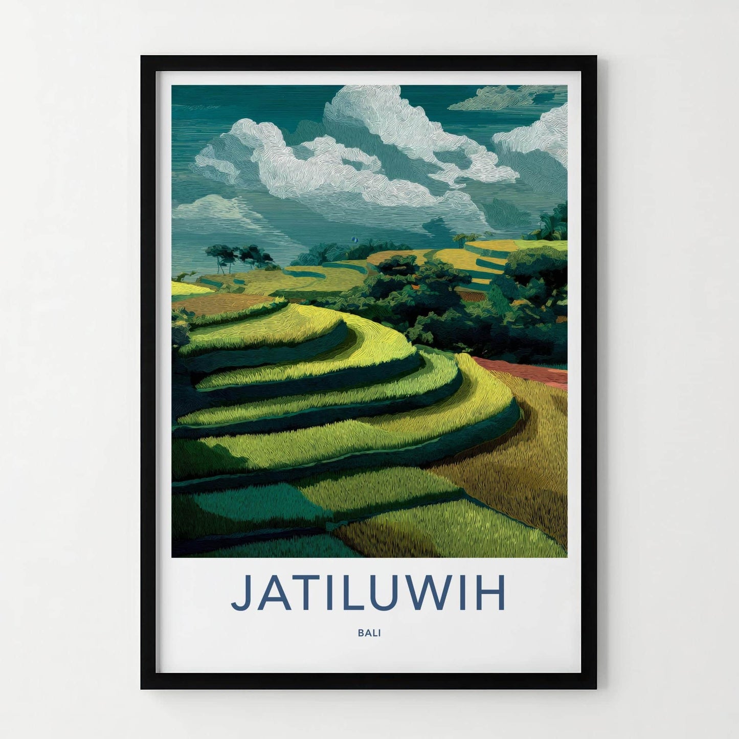 Jatiluwih Poster - Indonesia Travel Art - Lush Green Terraces Wall Decor
