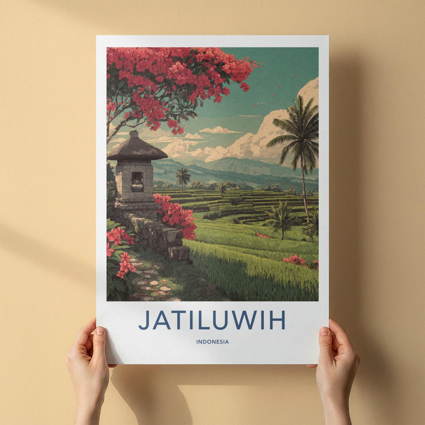 Jatiluwih Poster - Indonesia Travel Art - Lush Terrace Shrine Home Decor