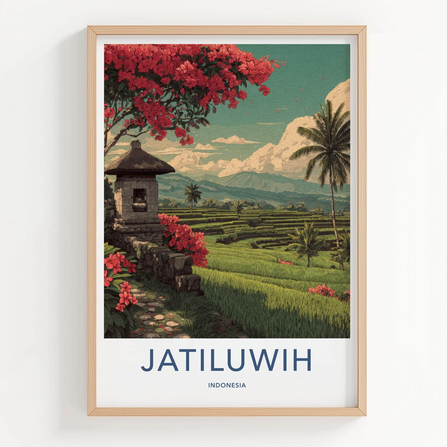 Jatiluwih Poster - Indonesia Travel Art - Lush Terrace Shrine Home Decor