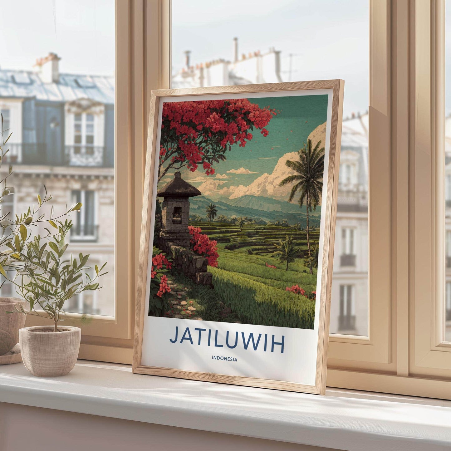 Jatiluwih Poster - Indonesia Travel Art - Lush Terrace Shrine Home Decor