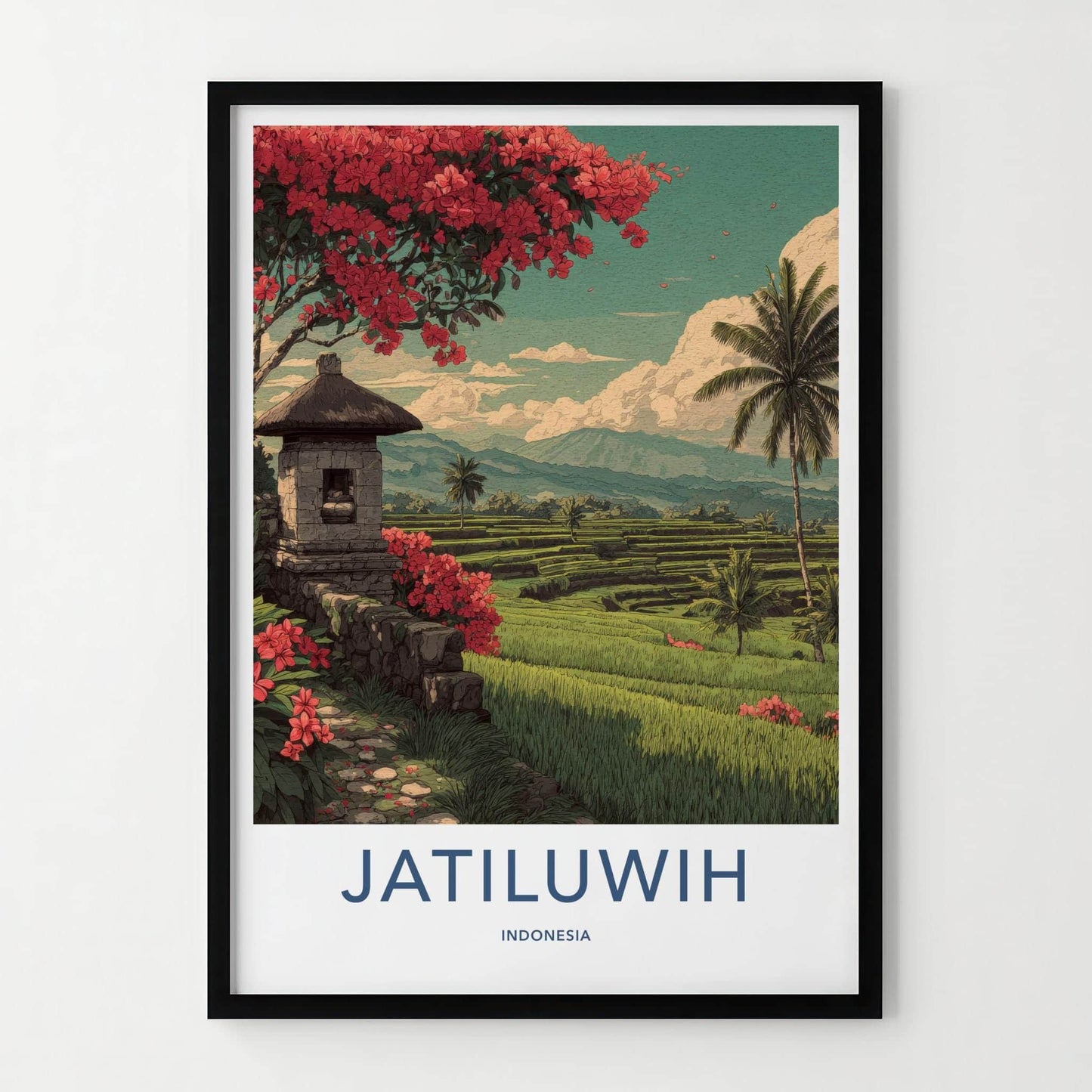 Jatiluwih Poster - Indonesia Travel Art - Lush Terrace Shrine Home Decor