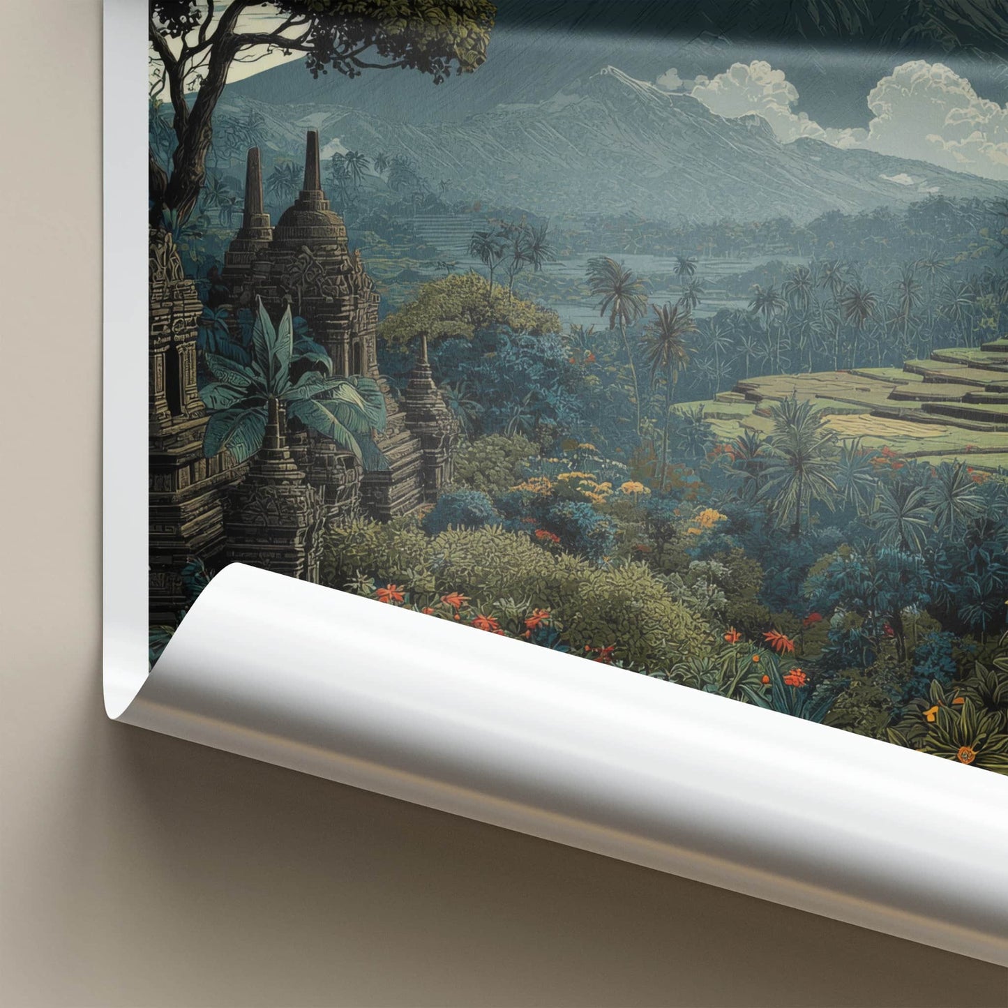 Java Poster - Indonesia Travel Art - Ancient Temples Mountain Gallery Art