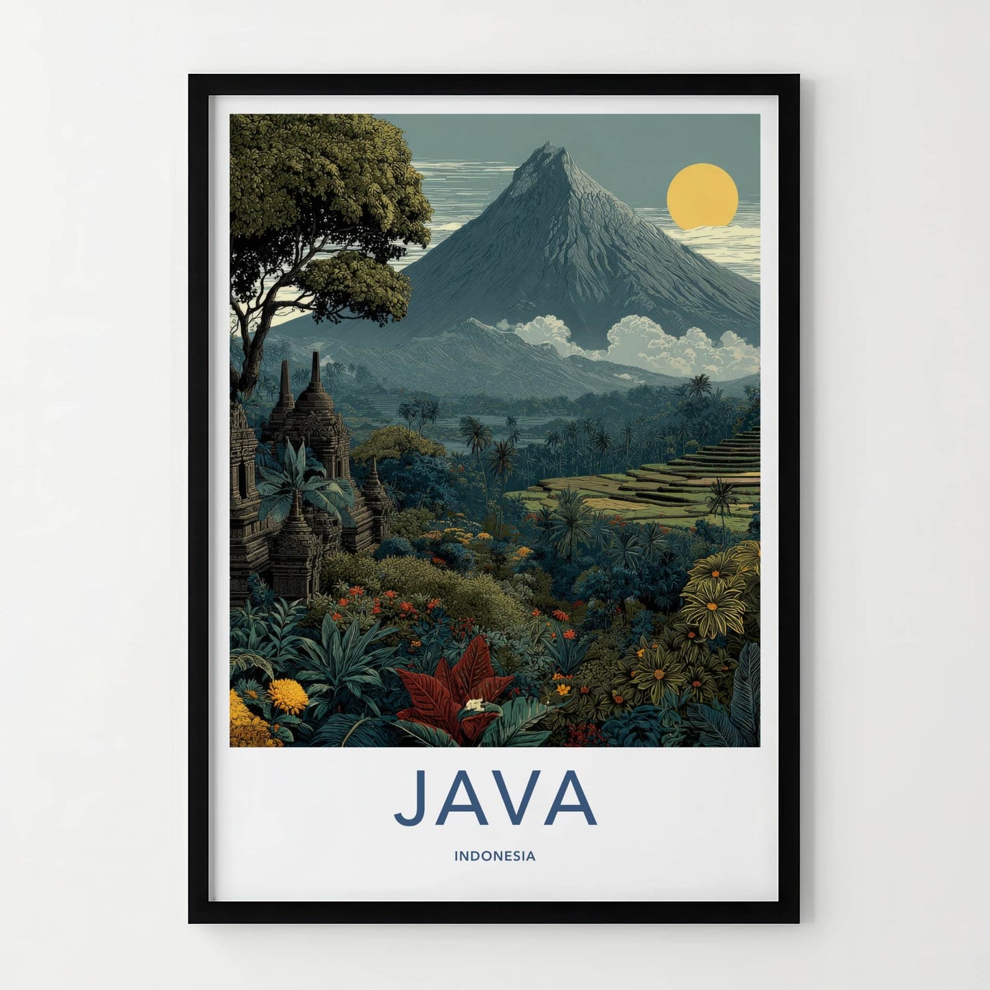 Java Poster - Indonesia Travel Art - Ancient Temples Mountain Gallery Art