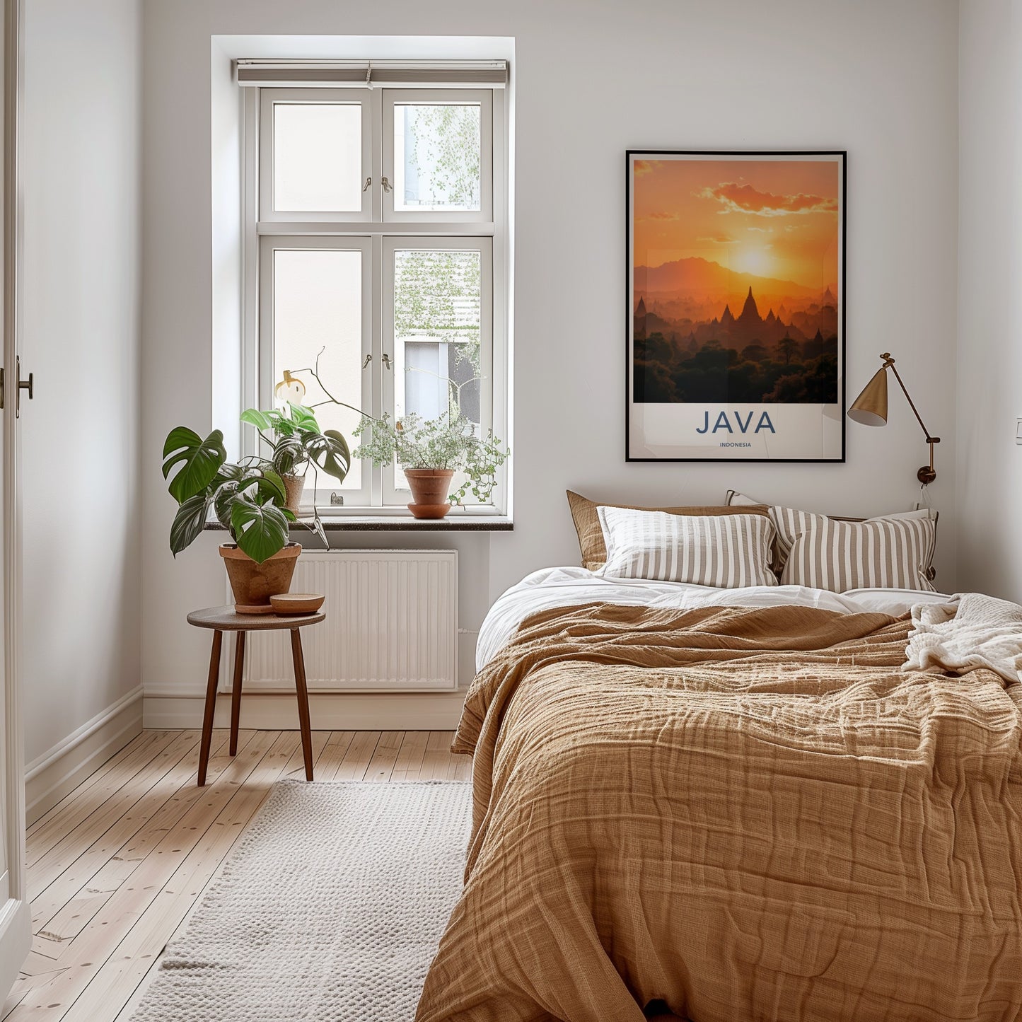 Java Poster - Indonesia Travel Art - Golden Sunset Temples Home Decor