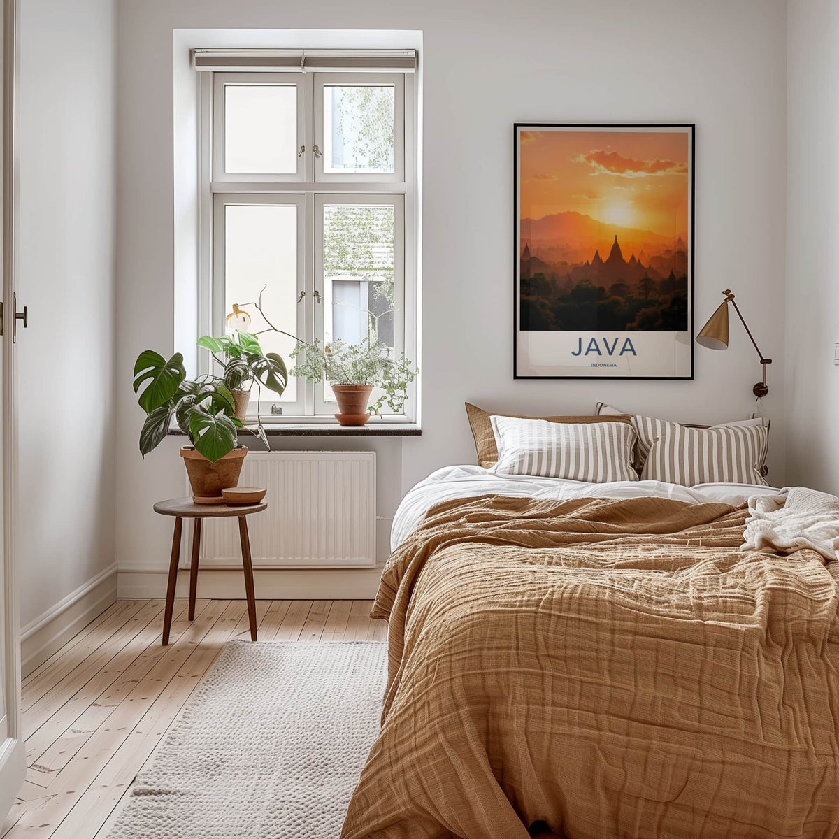 Java Poster - Indonesia Travel Art - Golden Sunset Temples Home Decor
