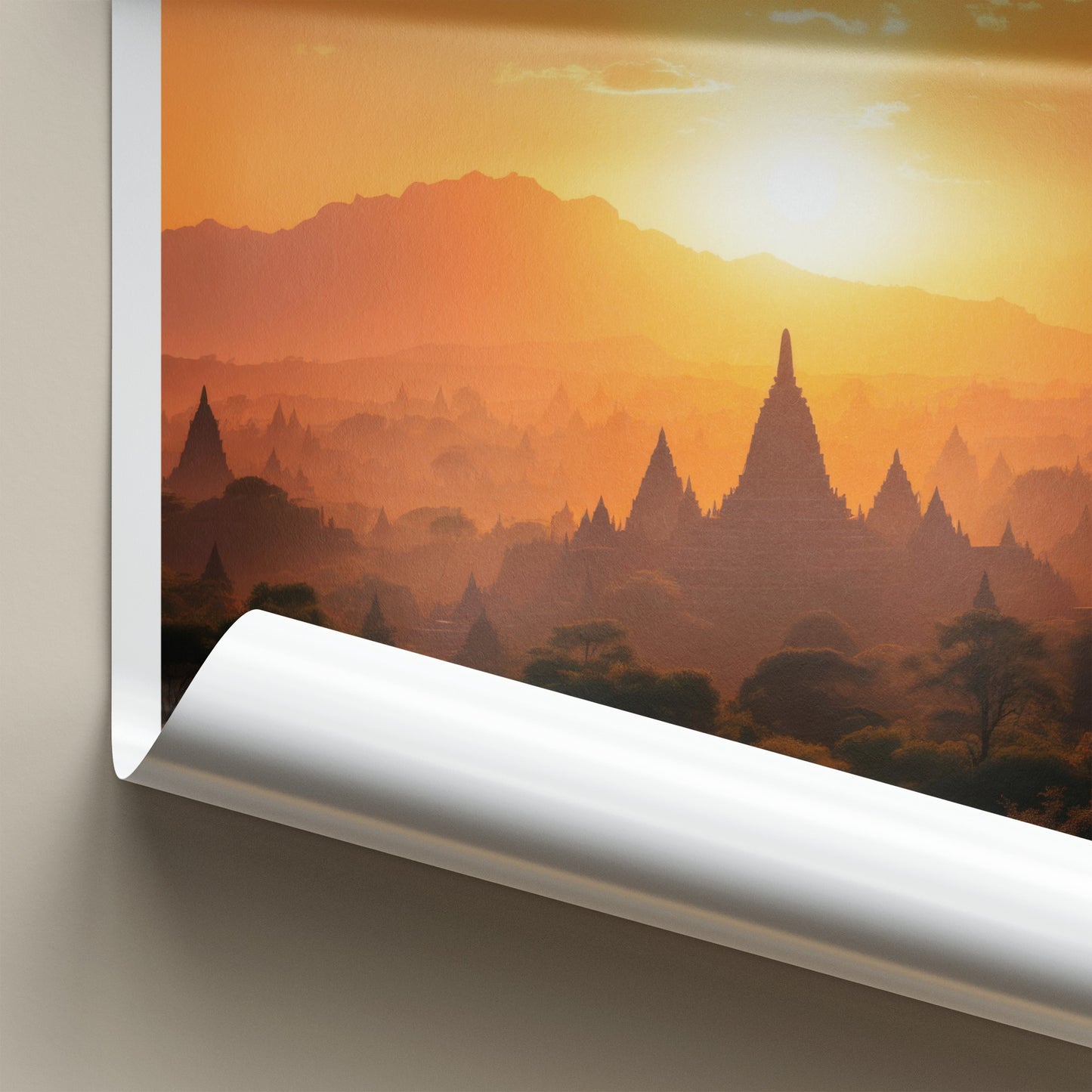 Java Poster - Indonesia Travel Art - Golden Sunset Temples Home Decor