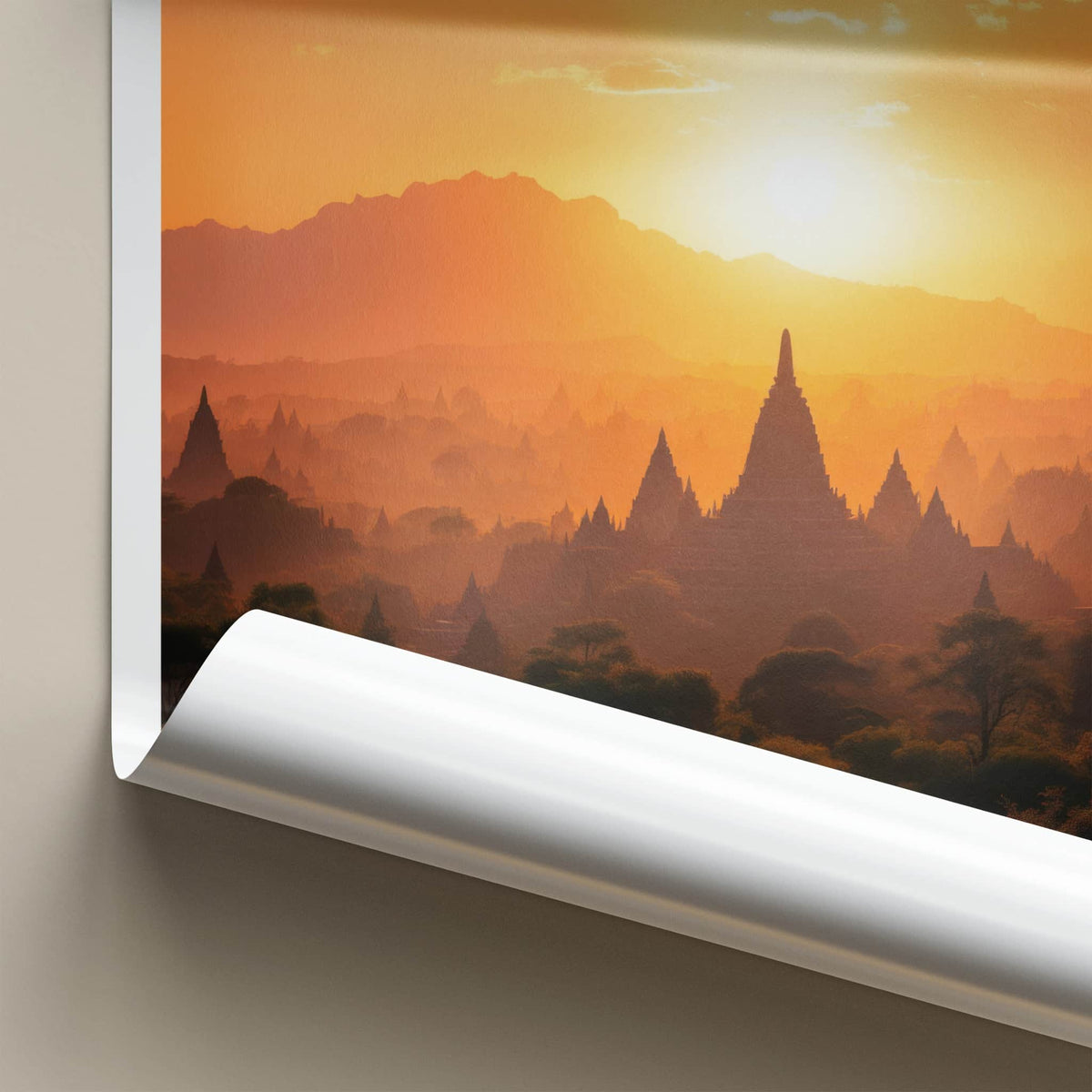 Java Poster - Indonesia Travel Art - Golden Sunset Temples Home Decor