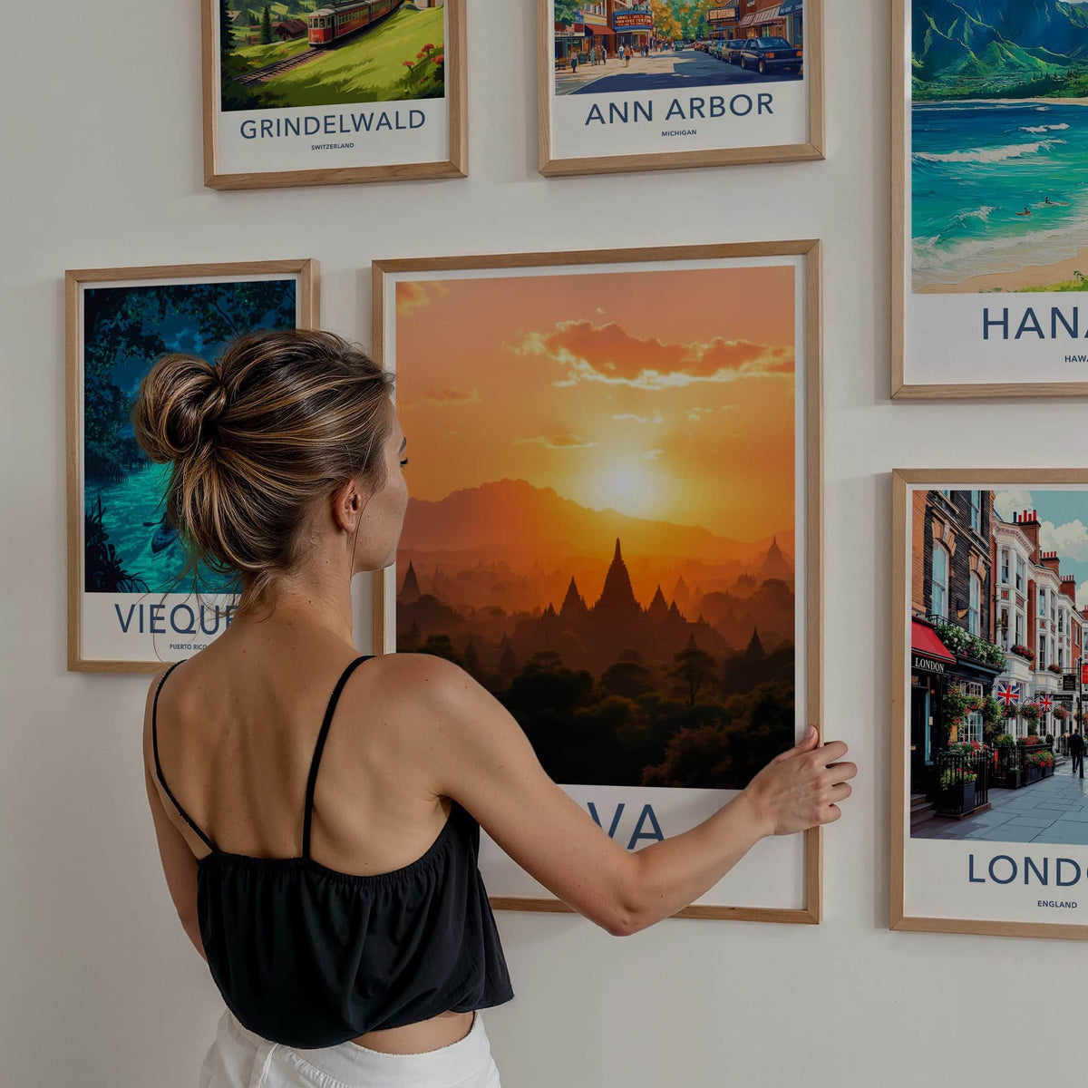 Java Poster - Indonesia Travel Art - Golden Sunset Temples Home Decor