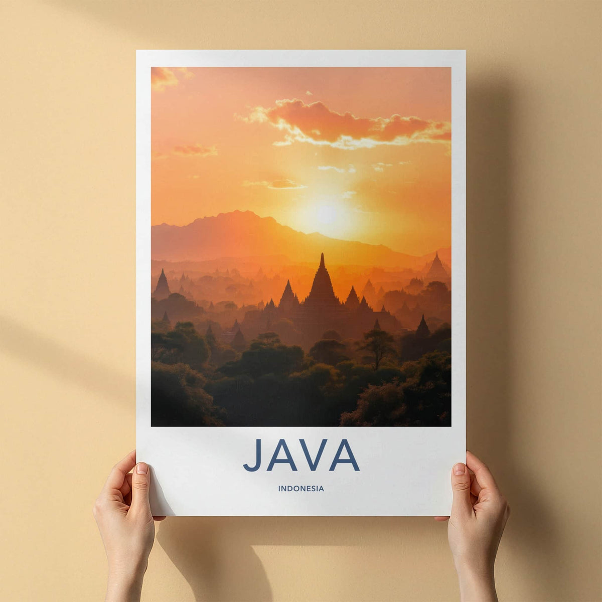 Java Poster - Indonesia Travel Art - Golden Sunset Temples Home Decor